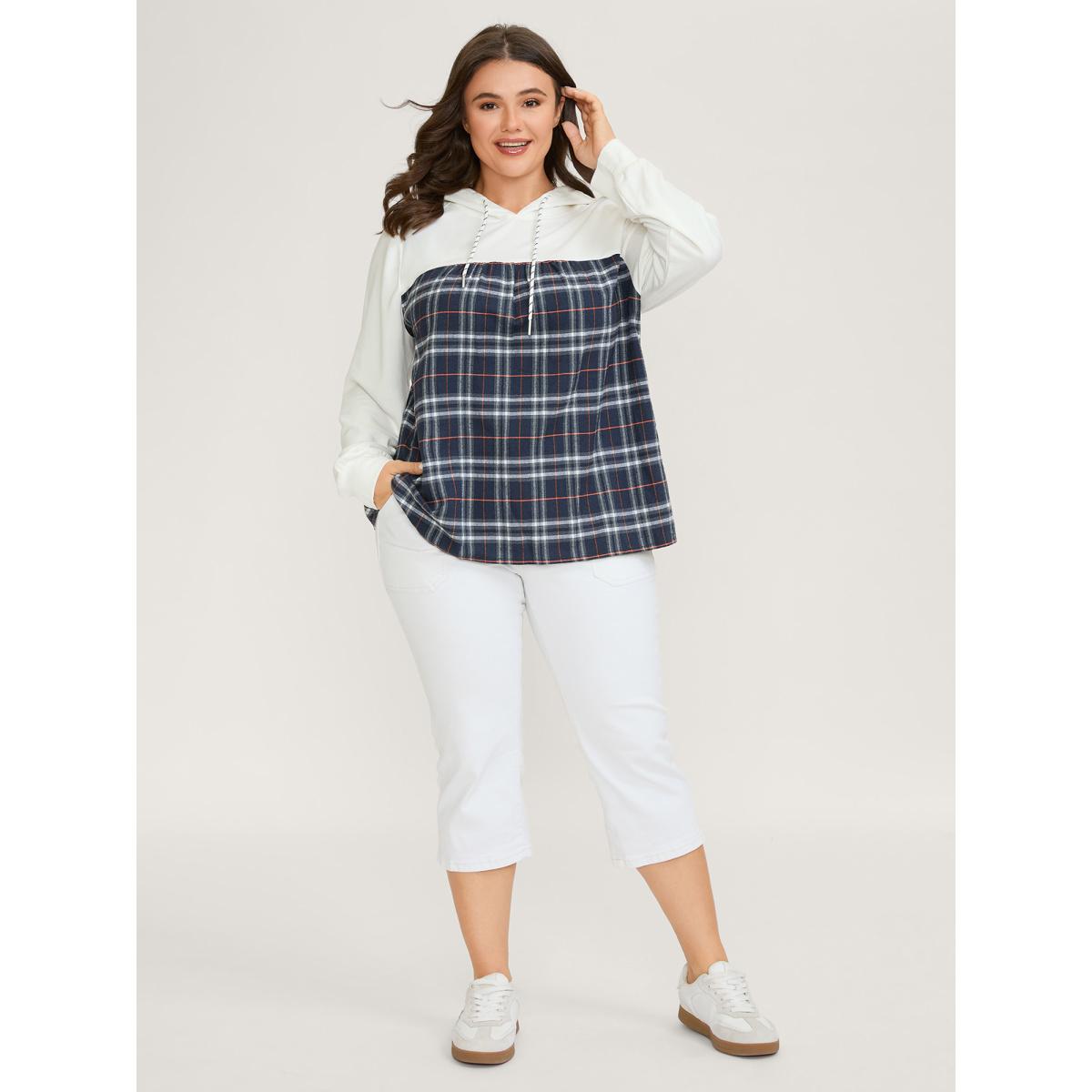Plus Size Plaid Color Contrast Print Hoodie Women Multicolor Leisure Contrast Loose Hooded Casual Sweatshirts BloomChic 22-24/3X Product Image