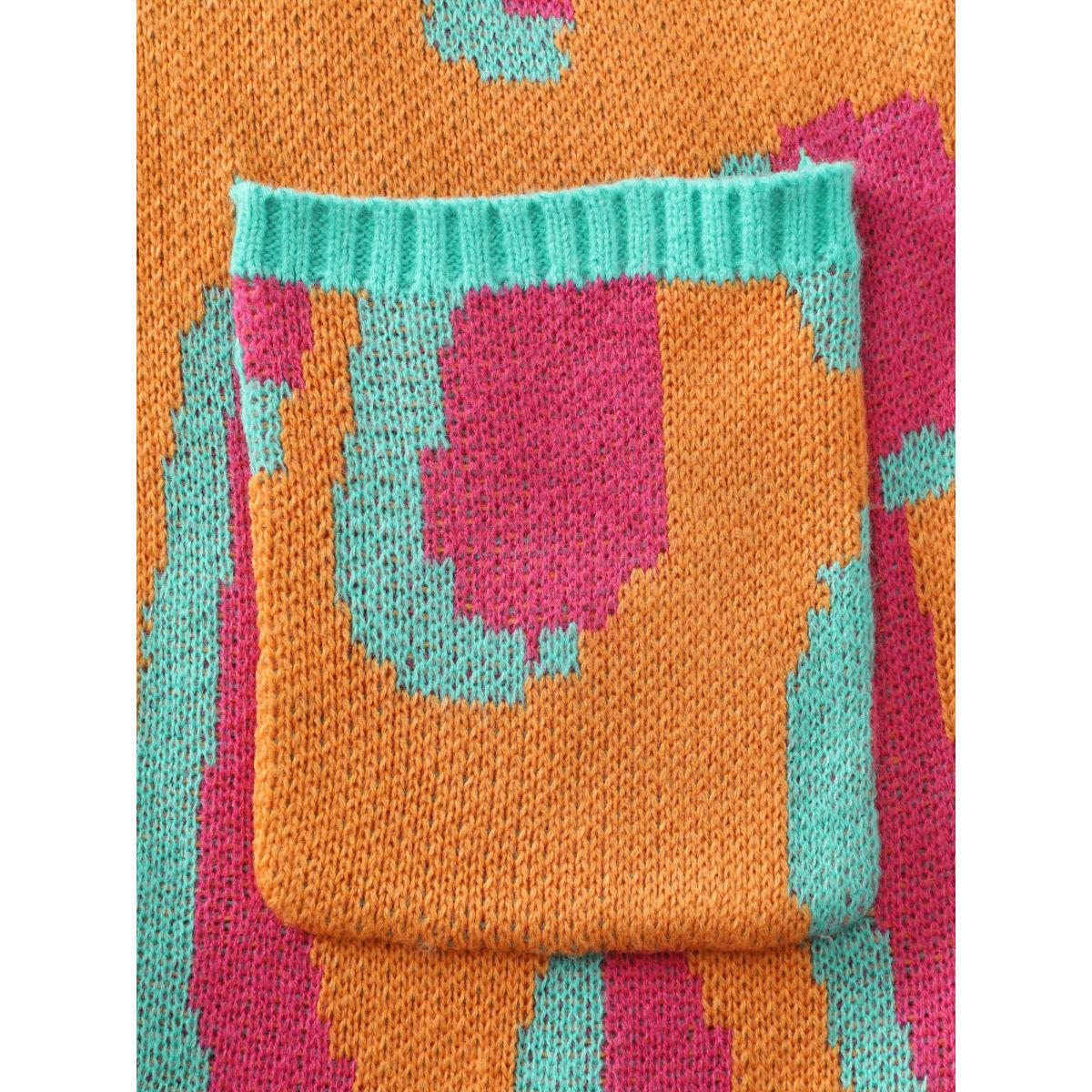 Plus Size Colorful Leopard Button Pockets Knit Cardigan Amber Women Playful Loose Long Sleeve Casual Cardigans BloomChic 26/4X Product Image