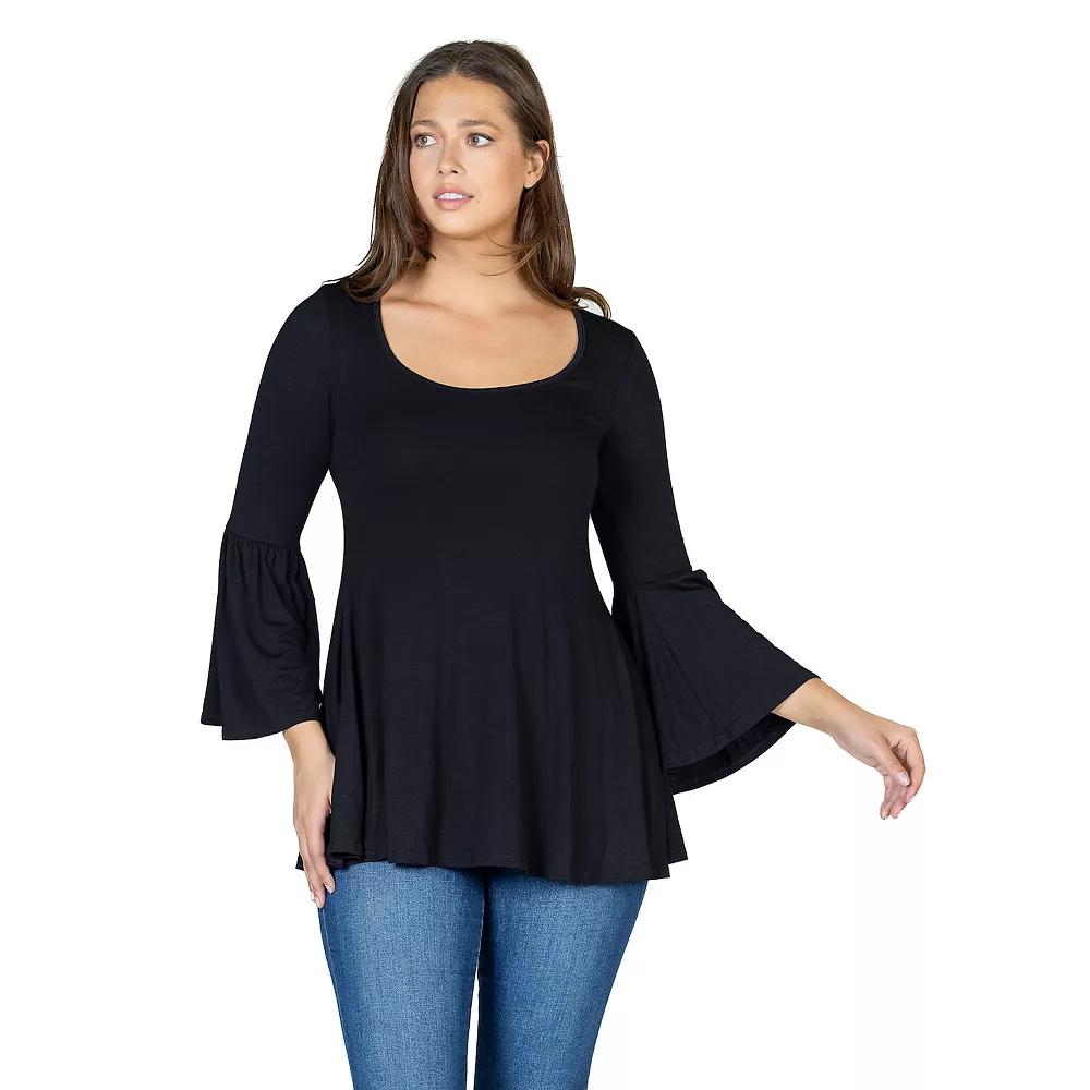 Women's 24Seven Comfort Apparel Long Bell Sleeve Flared Tunic Top,  Product Image