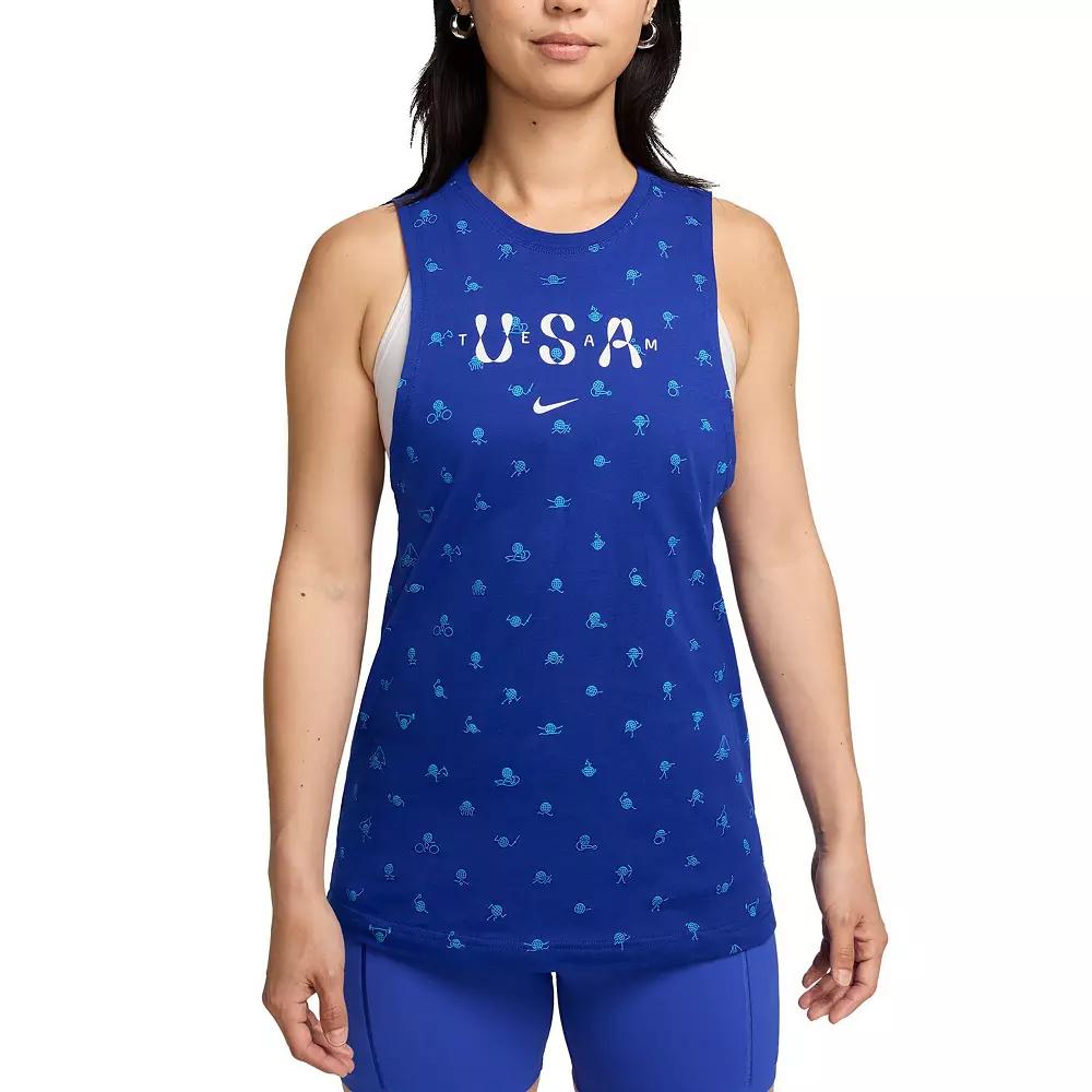 Women's Nike Blue Team USA Icon Allover Print Muscle Tank Top, Size: XL, Usa Blue Product Image