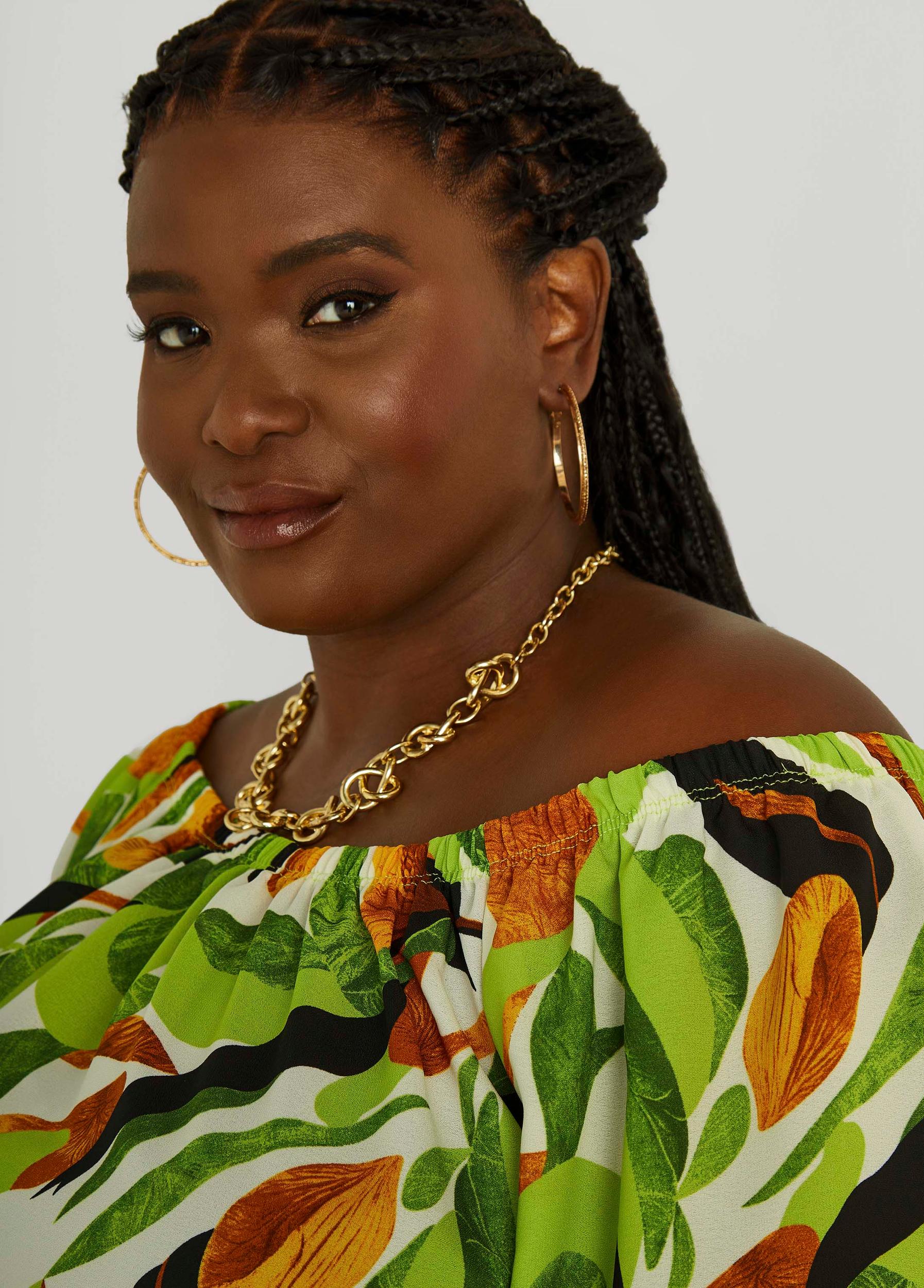 Off The Shoulder Leaf Print Blouse Product Image