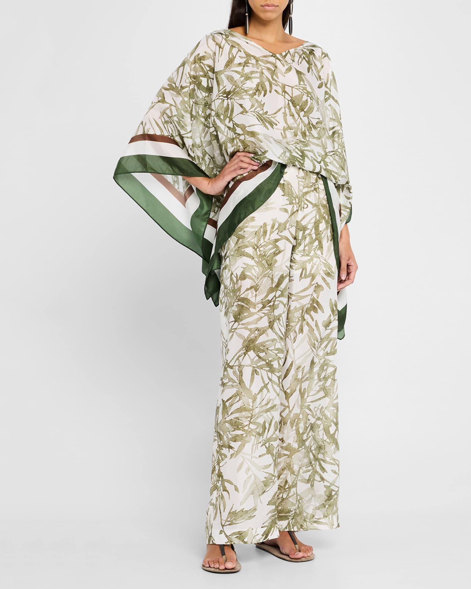 Herbarium-Print Silk Poncho Product Image