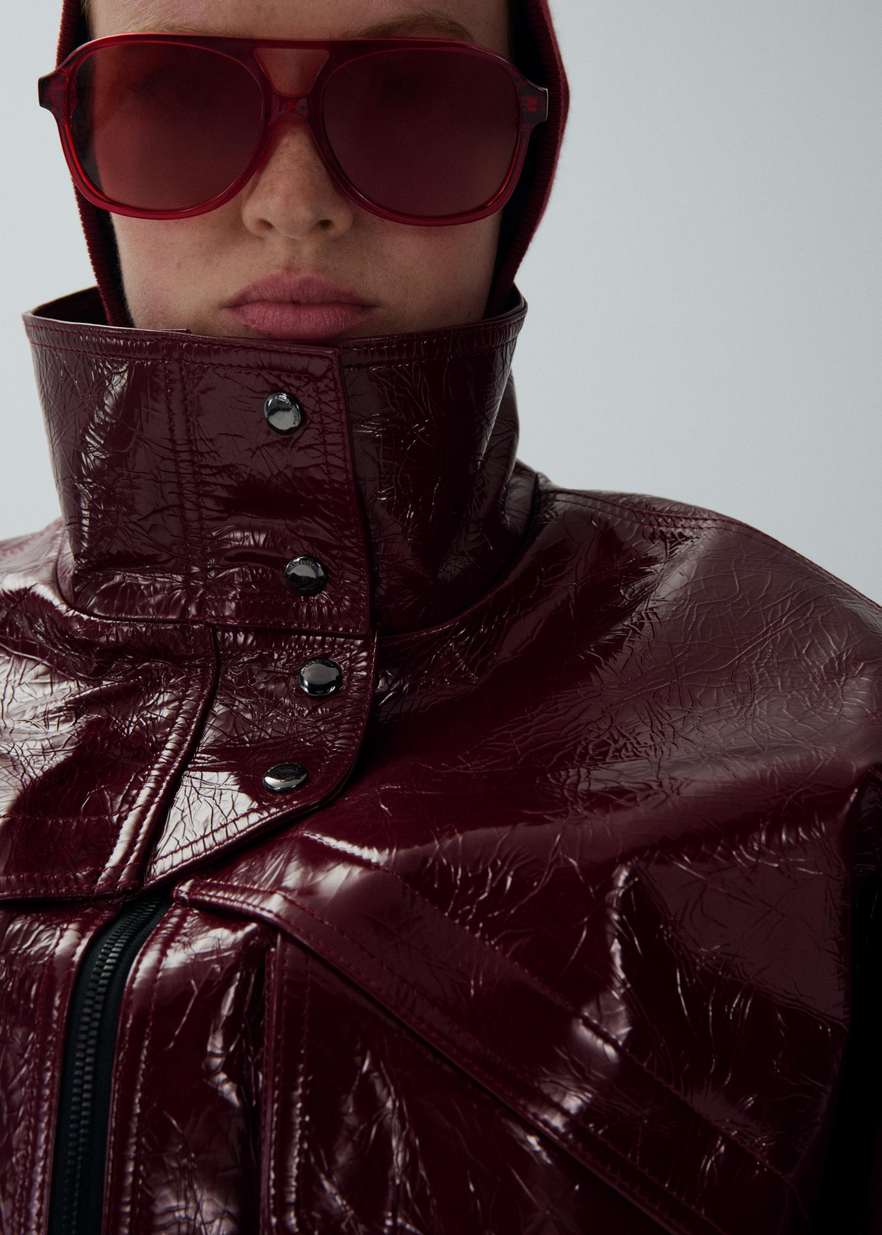 Vintage patent leather bomber jacket in bordeaux Product Image