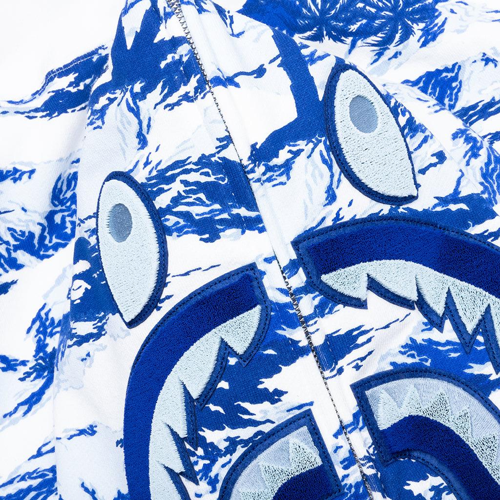Palm Tree Camo Relaxed Fit Shark Full Zip Hoodie - Blue Male Product Image
