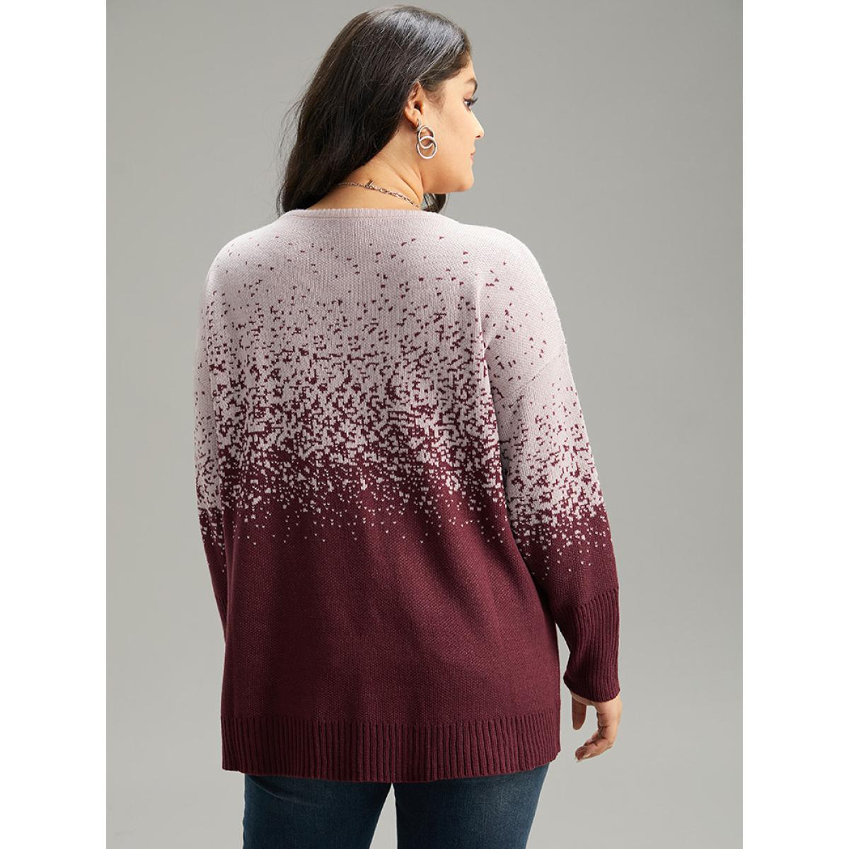 Plus Size Ombre Contrast Heather Round Neck Pullover Burgundy Women Casual Loose Long Sleeve Round Neck Dailywear Pullovers BloomChic 22-24/3X Product Image