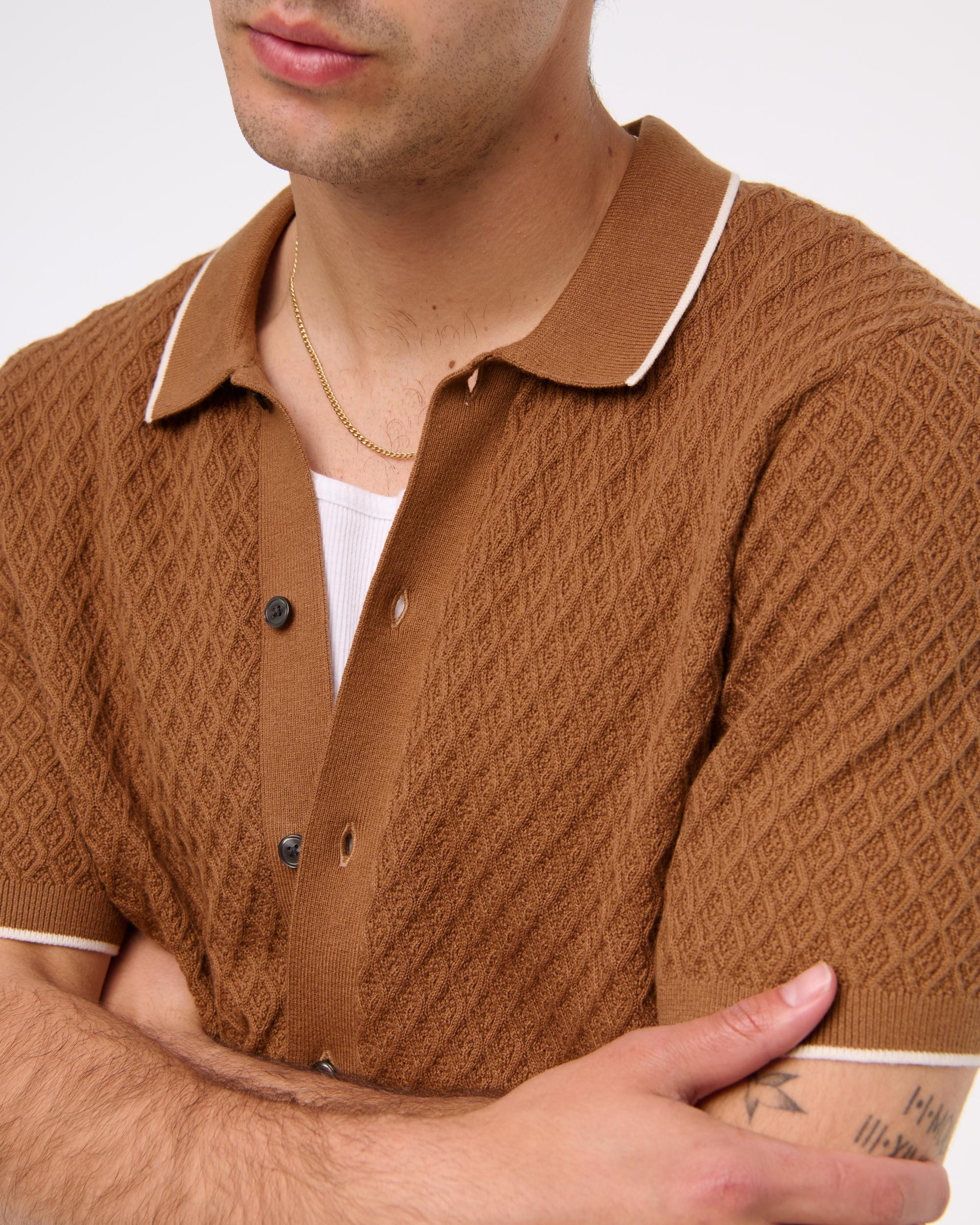 Diamond Stitch Button-Through Sweater Polo Product Image