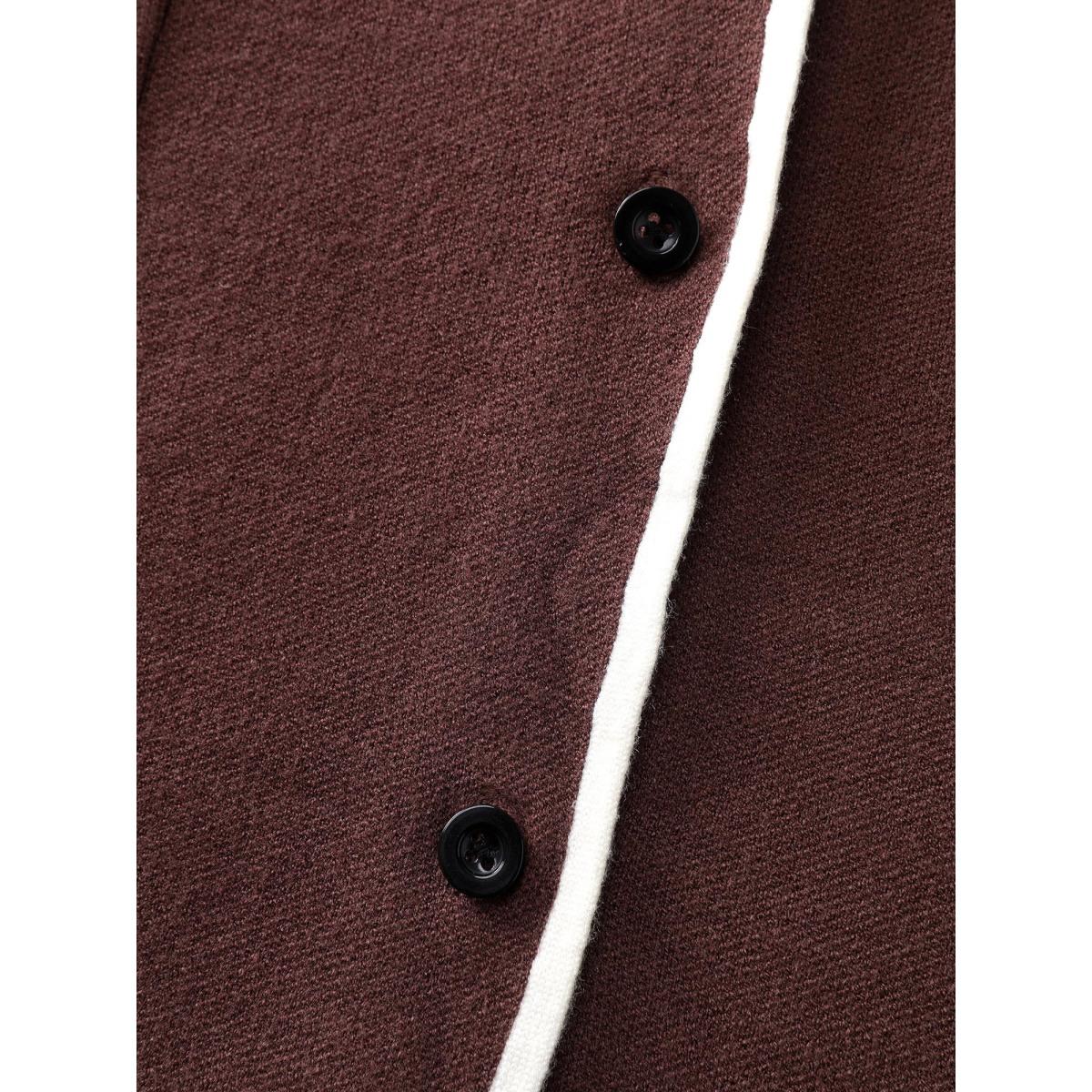 Plus Size Suit Collar Color Contrast Pockets Knit Cardigan Browncoffeecolor Women Loose Long Sleeve Office Cardigans BloomChic 14-16/1X Product Image