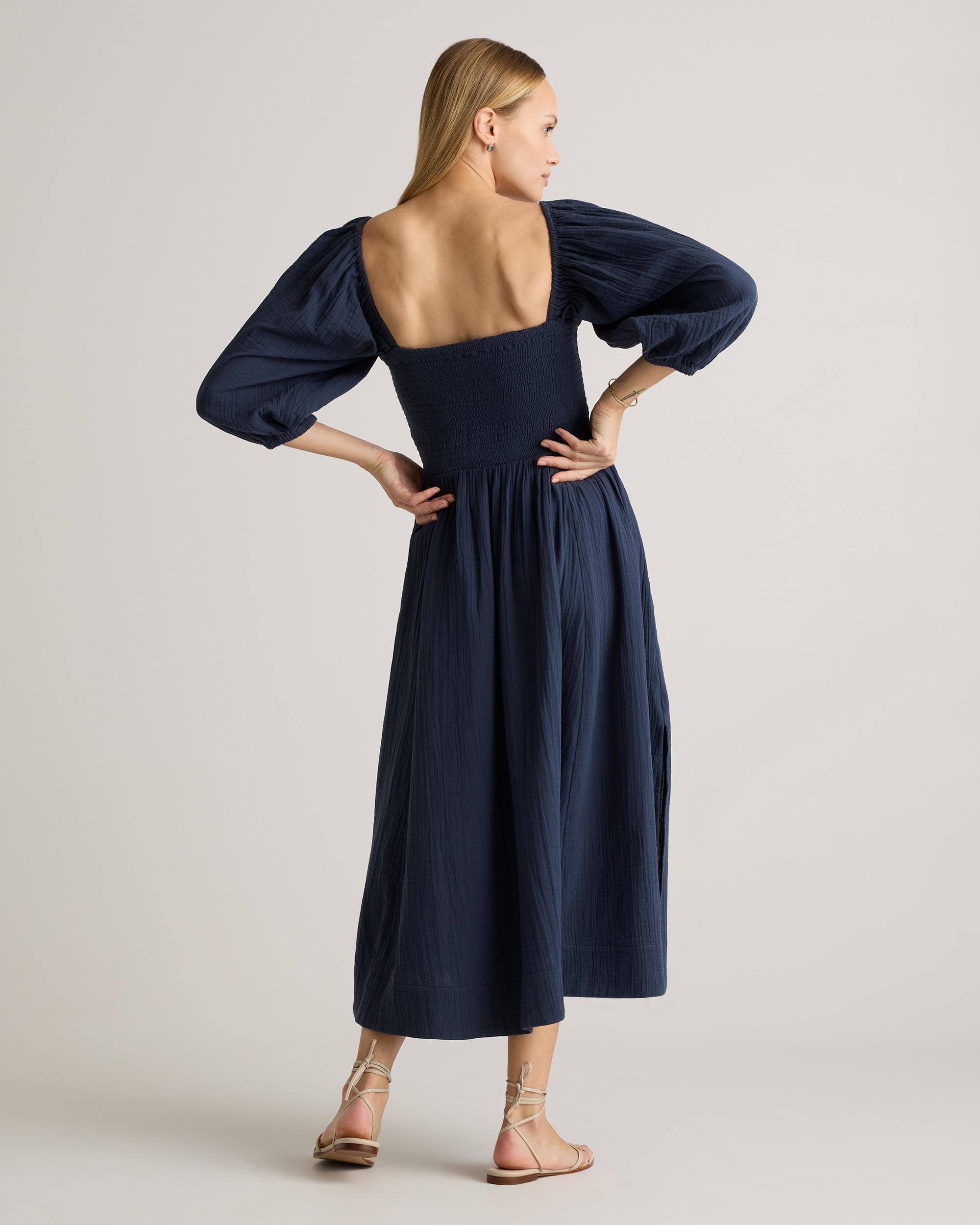 Quince | Women's Gauze Smocked Square Neck Midi Dress Organic Cotton Product Image