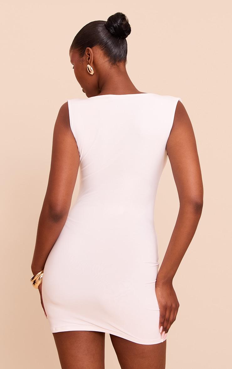 White Slinky Ruched Trim Detail Mini Dress Product Image