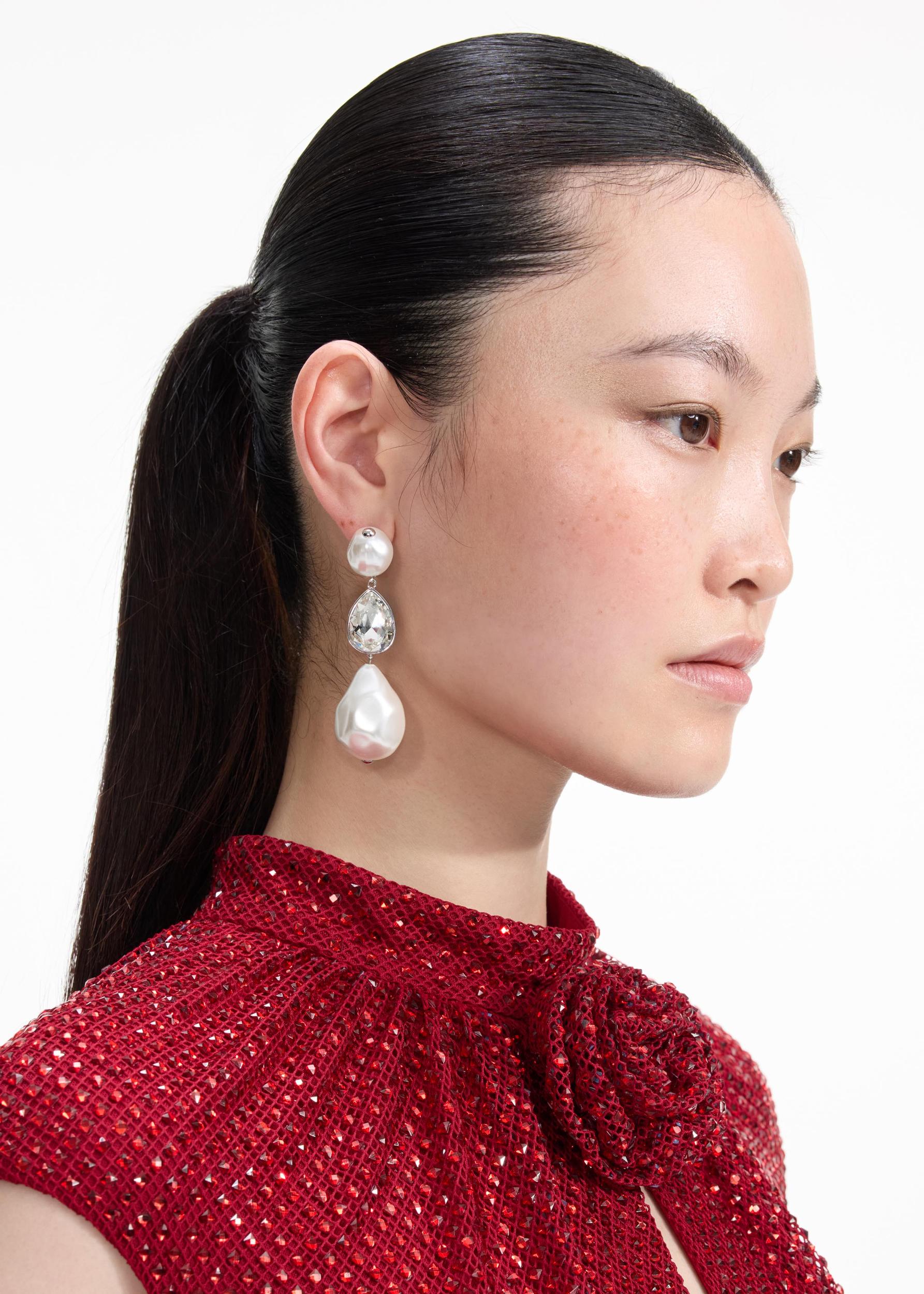 Pearl Crystal Droplet Earrings Product Image