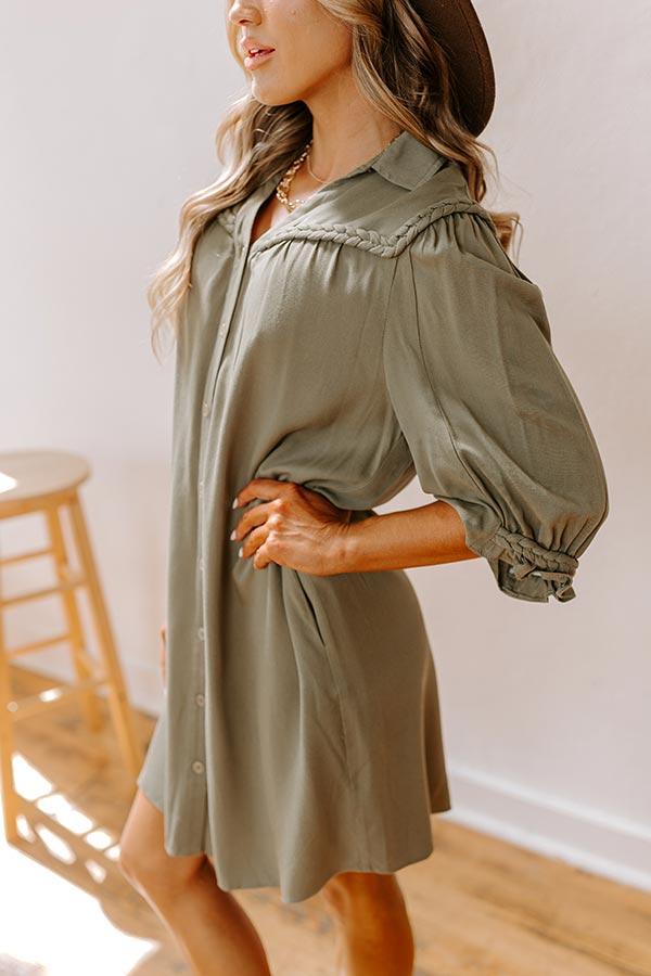 Falling Leaves Button Down Mini Dress in Olive Product Image