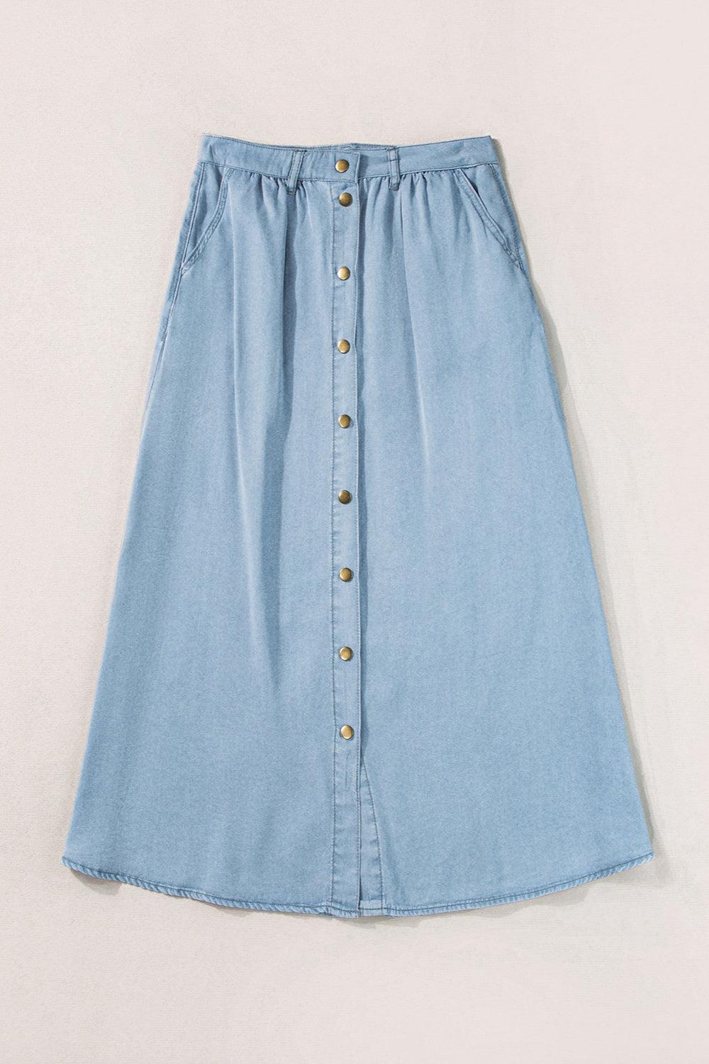 Snap Down High Waist Denim Skirt Product Image