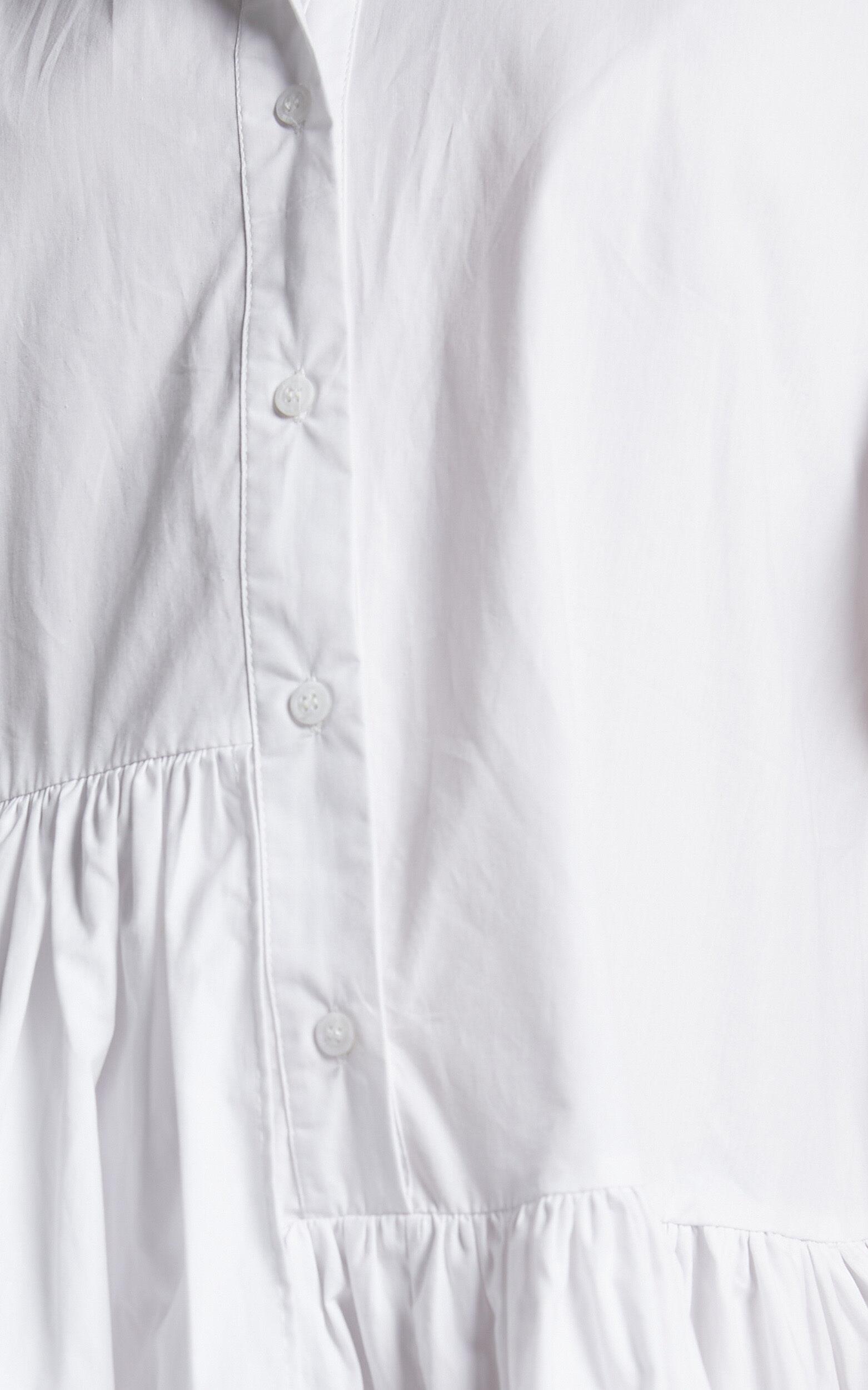 Elowen Mini Dress - Button Up Asymmetrical Tiered Smock Dress in White Product Image