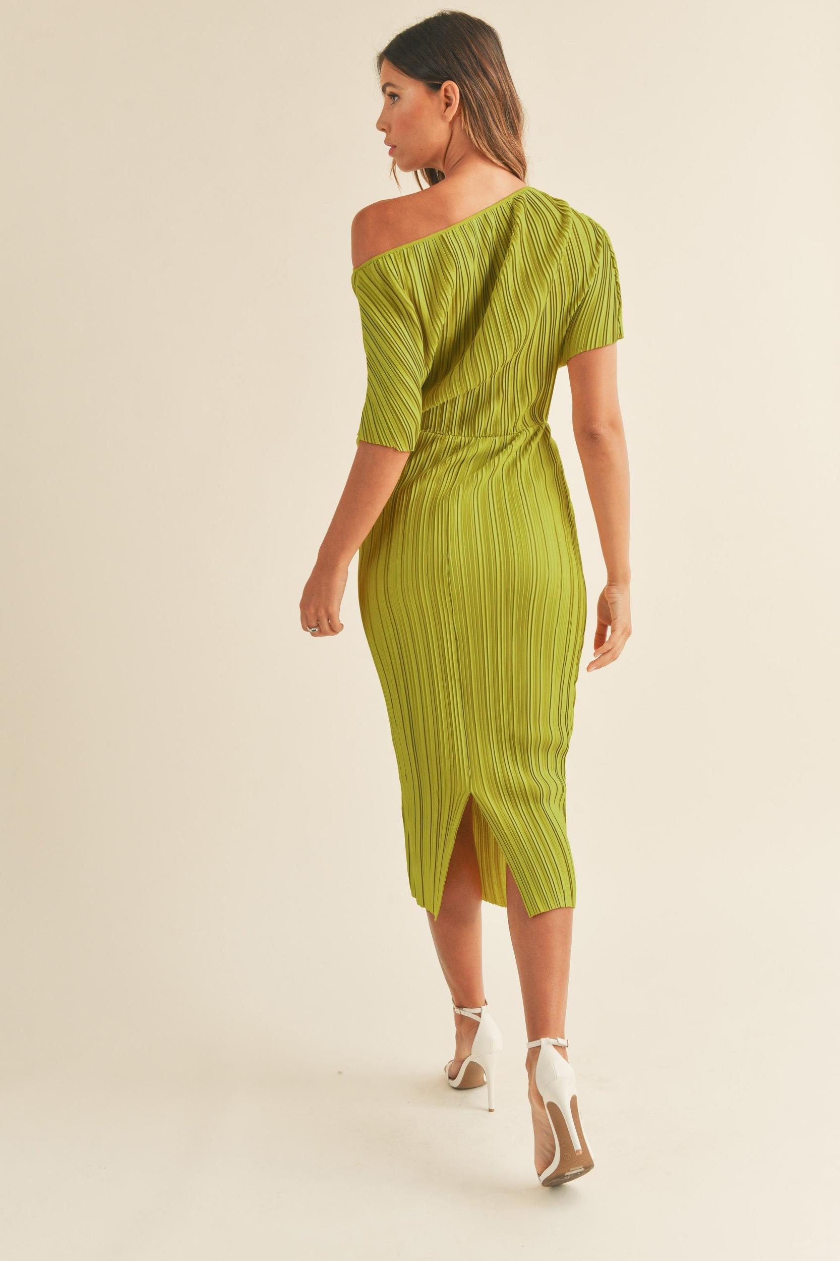 One Shoulder Pleated Midi Dress Product Image