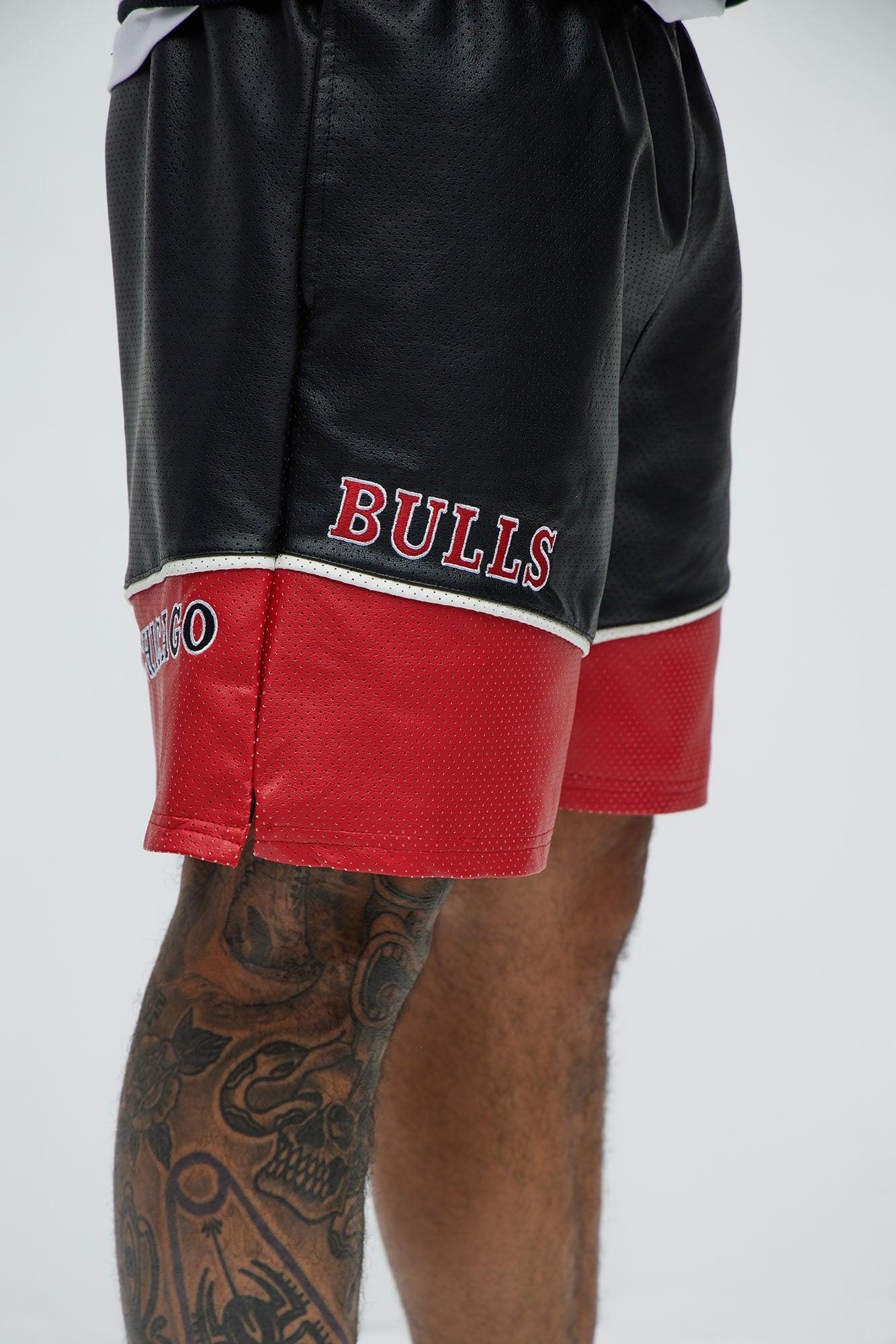 Bulls Up And Down The Court Faux Leather Shorts - Red/Black Product Image