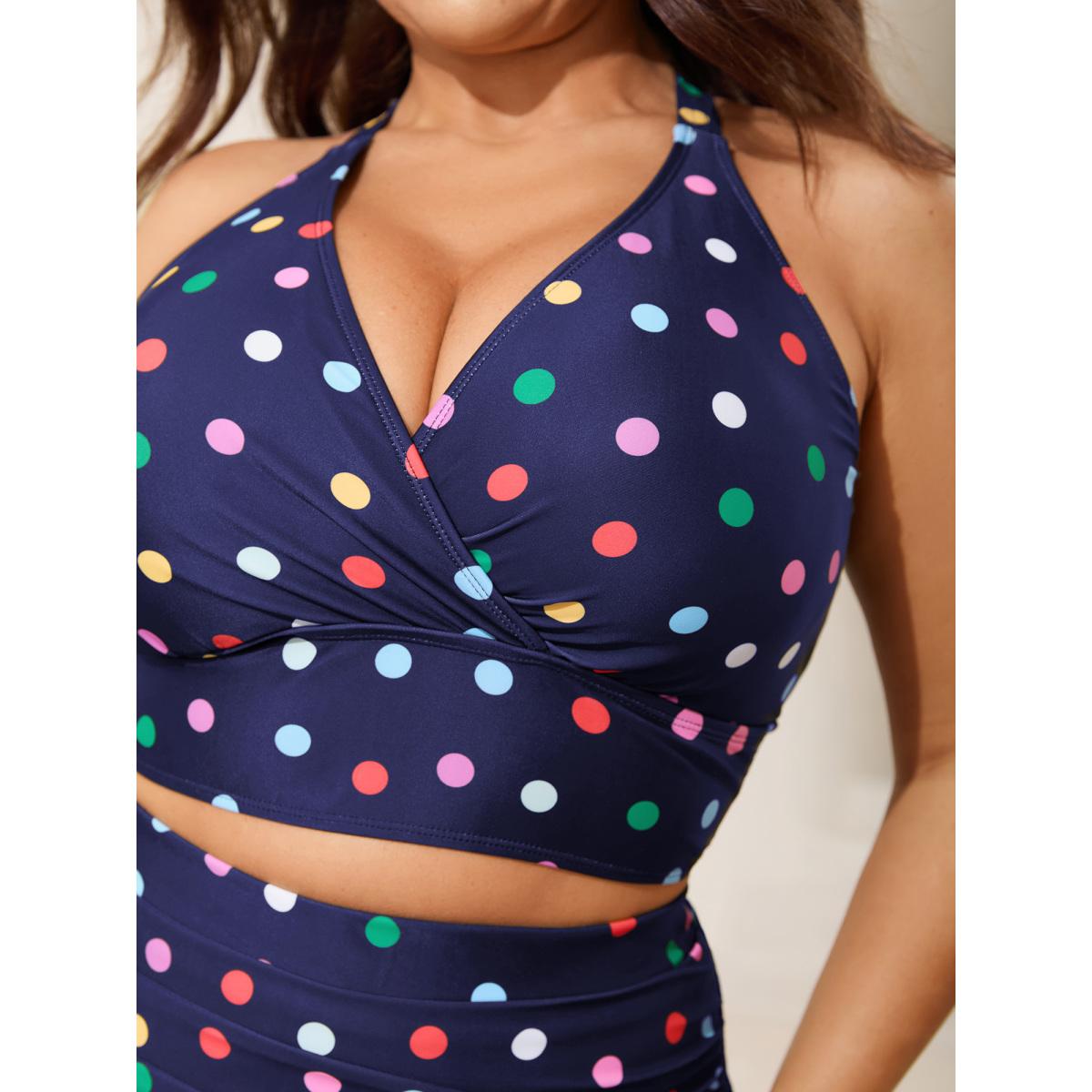 Plus Size Pattern Print Cross-Straps Swim Top Women's Swimwear Midnight Resort High stretch Skinny Overlap Collar Curve Swim Tops BloomChic 22-24/3X Product Image