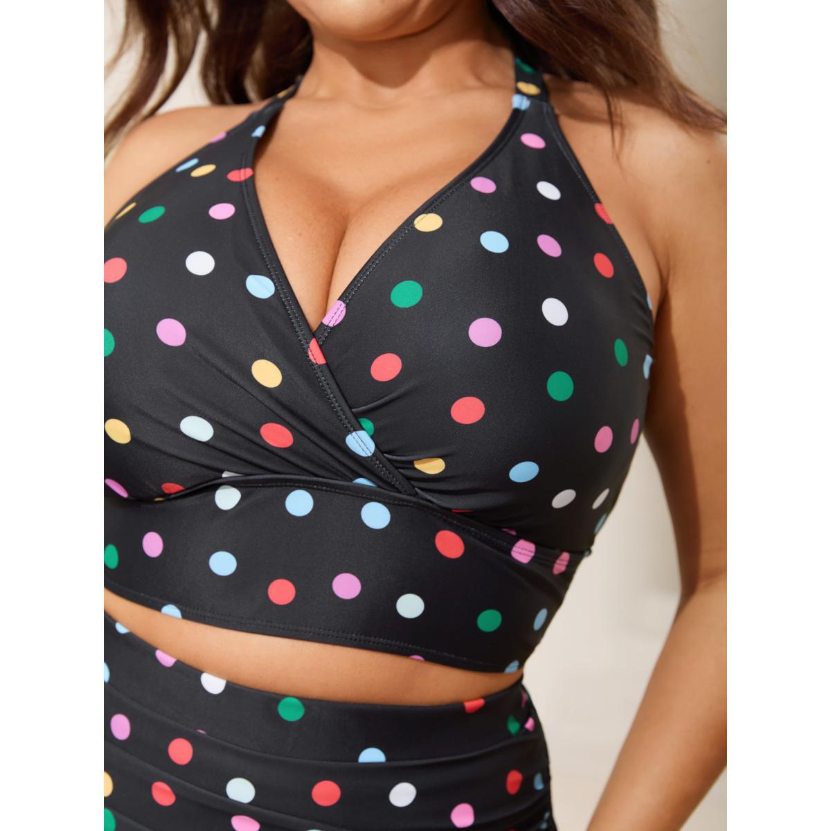 Plus Size Pattern Print Cross-Straps Swim Top Women's Swimwear Midnight Resort High stretch Skinny Overlap Collar Curve Swim Tops BloomChic 22-24/3X Product Image
