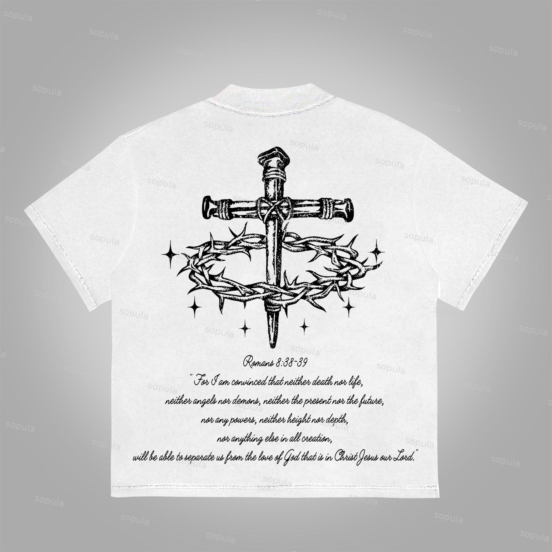 Sopula Jesus Portrait Cross Bible Graphic Print Cotton T-Shirt Product Image