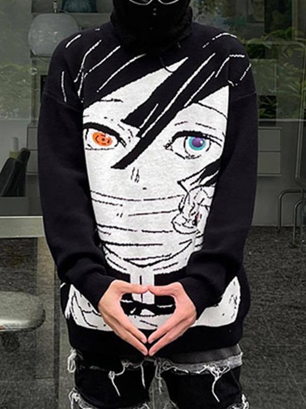 Men's Anime Print Knit Pull Over Sweater Product Image