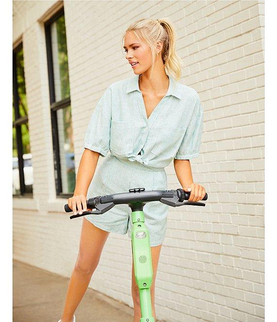 Copper Key Linen Stripe Coordinating Crop Camp Shirt Product Image