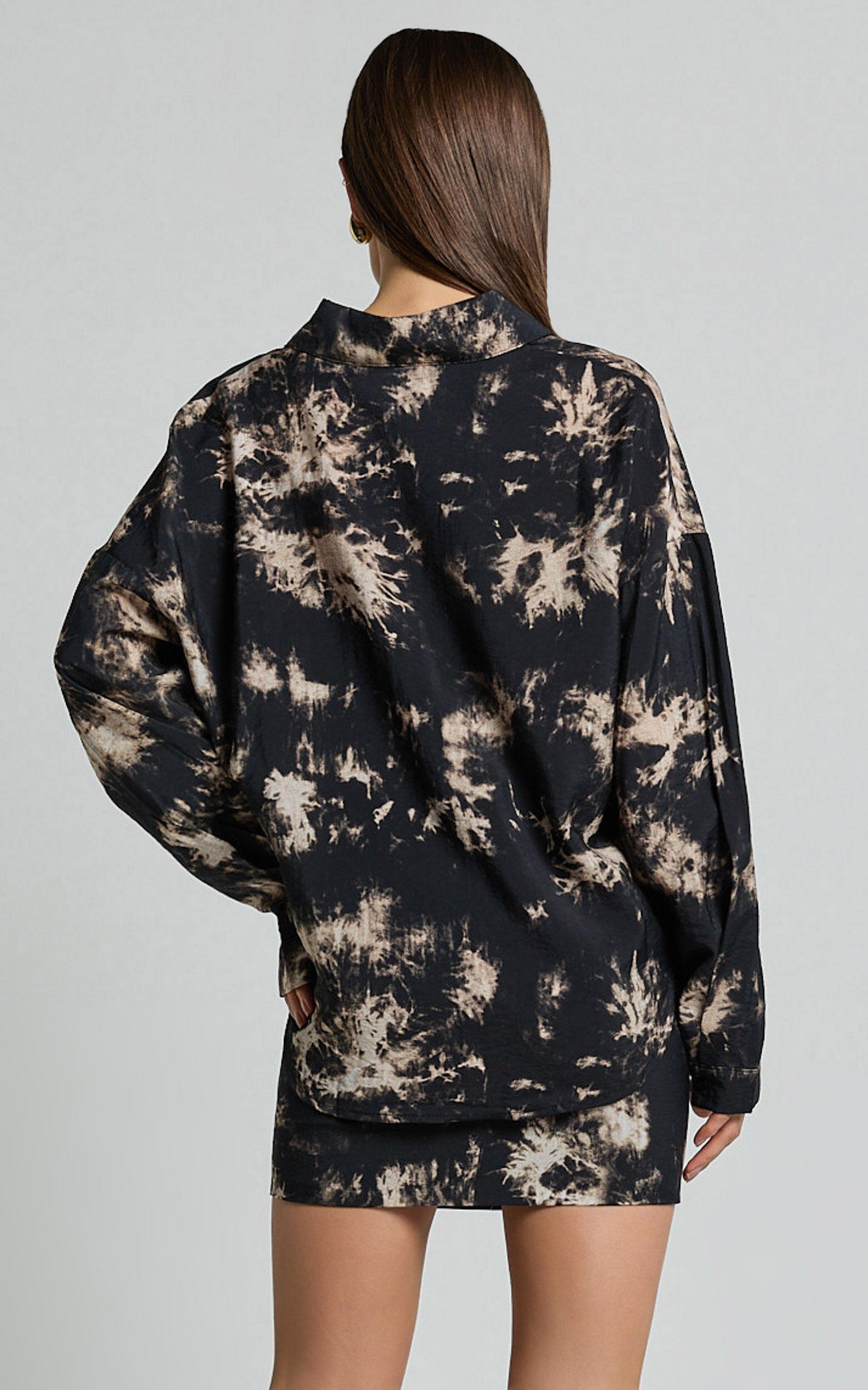 Romain Mini Skirt - High Waisted Printed Mini Skirt in Black Tie Dye Product Image