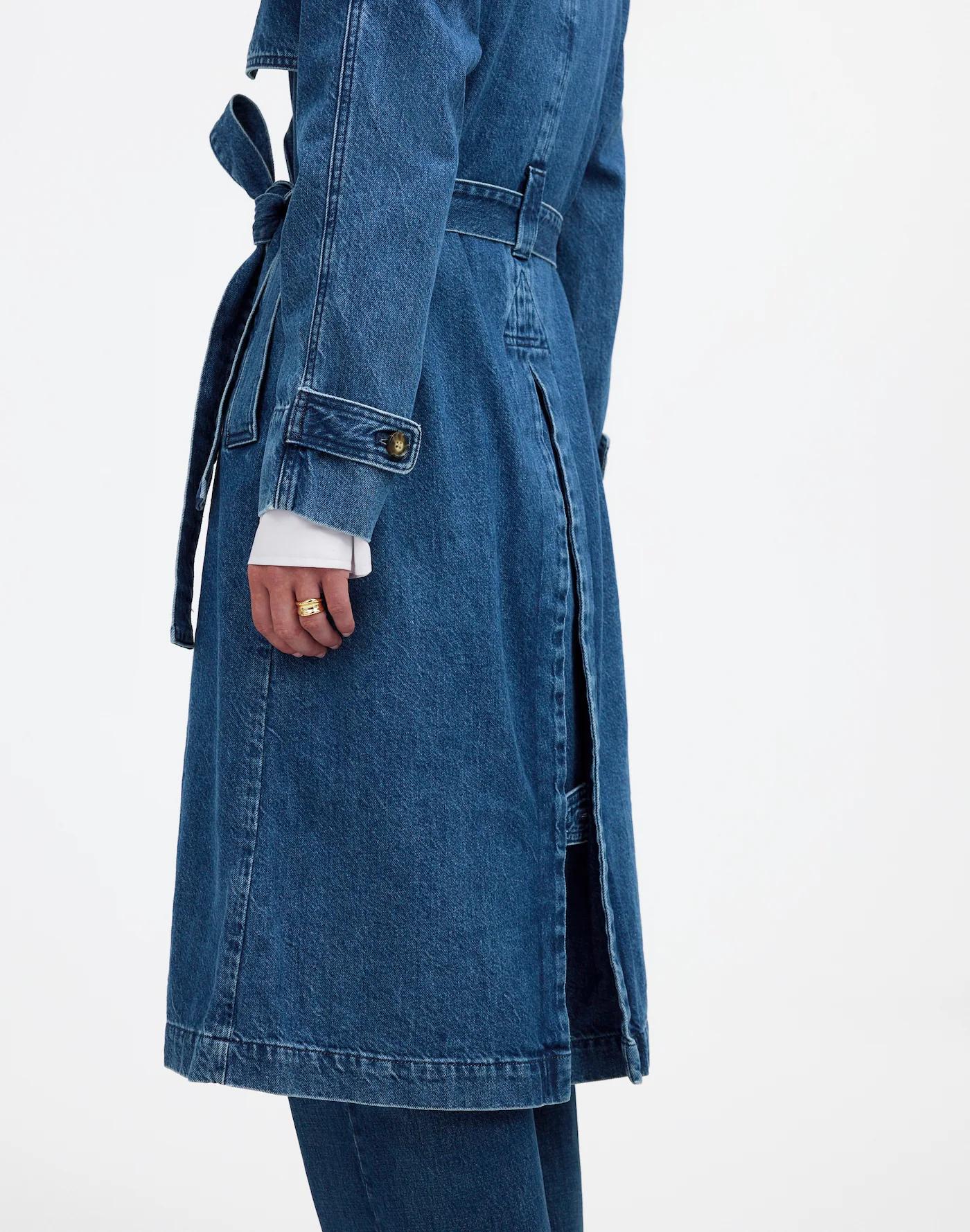 Denim Double-Breasted Crop Trench Coat in Ravenwood Wash Product Image