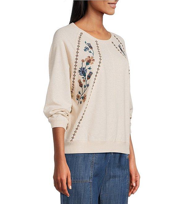 Nurture Knit Crew Neck 3/4 Sleeve Embroidered Top Product Image