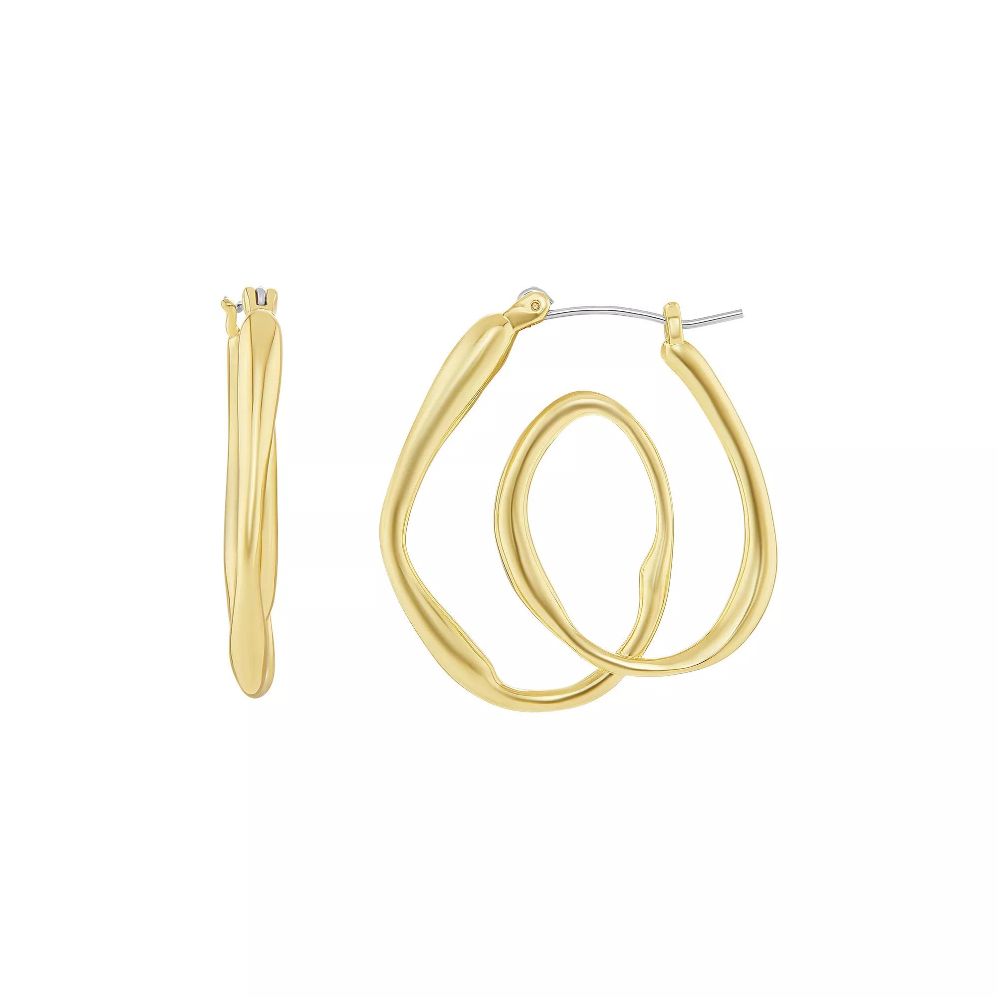 Emberly Gold Tone Polished Twist Wire Hoop Earrings, Women's, Yellow Product Image