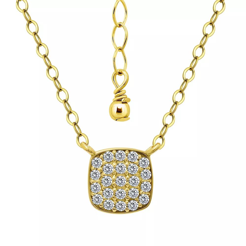 Aleure Precioso Pave Cubic Zirconia Square Pendant Necklace, Women's, Size: 16-18" ADJ, Gold Tone Product Image