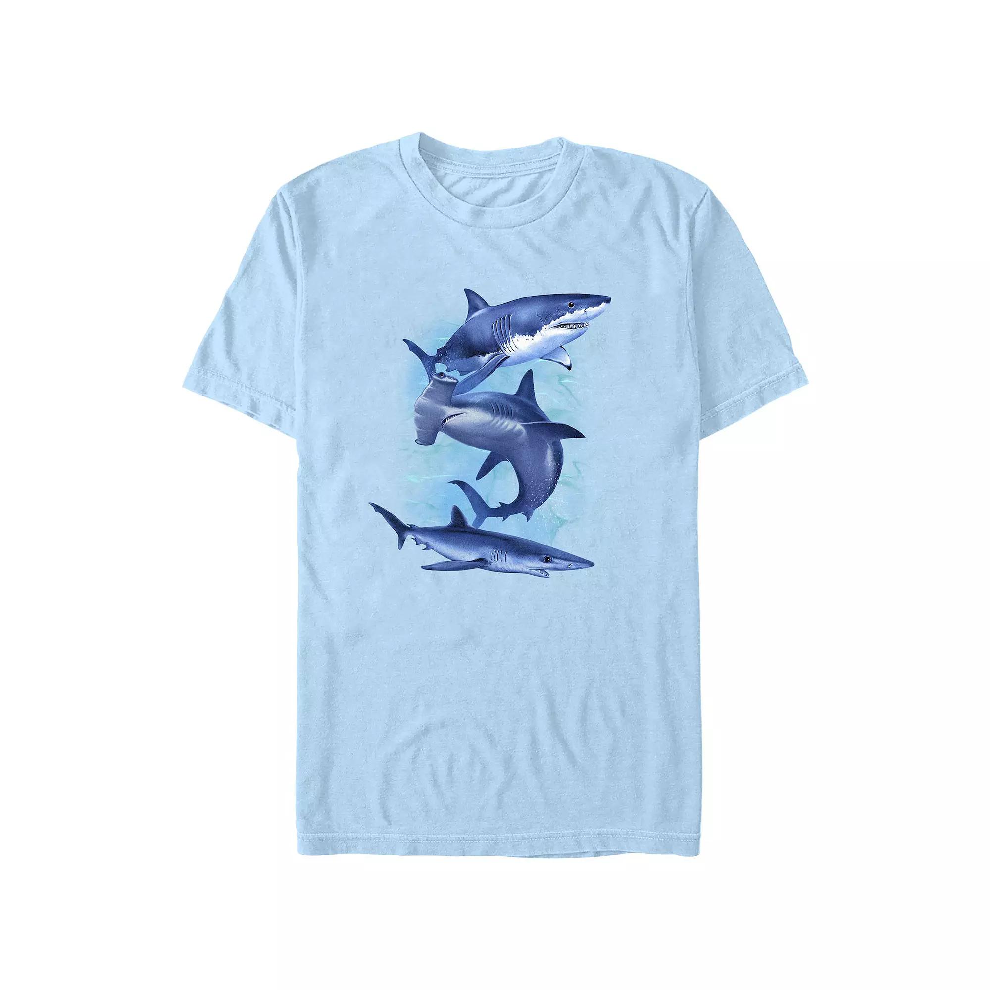 Men's Three Blue Sharks Graphic Tee, Size: Small, Light Blue Product Image