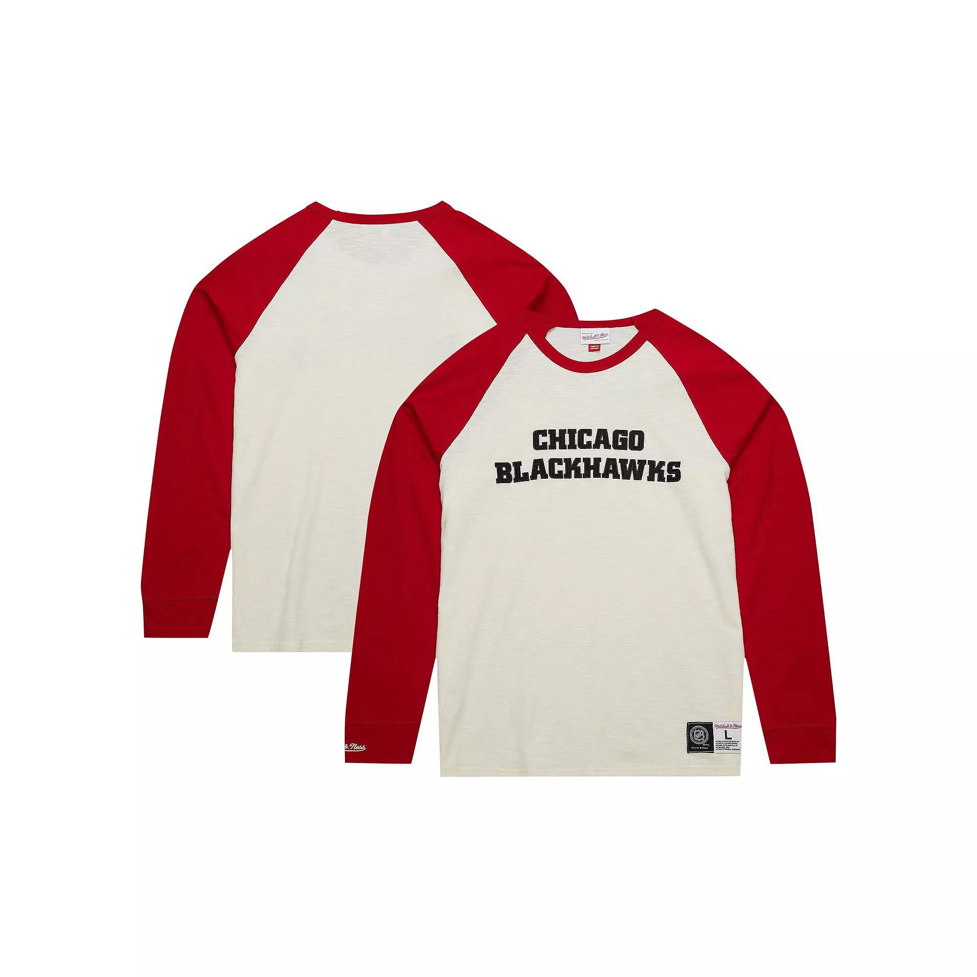 Men's Mitchell & Ness Cream Chicago Blackhawks Legendary Slub Vintage Raglan Long Sleeve T-Shirt, Size: XL, Beige Product Image