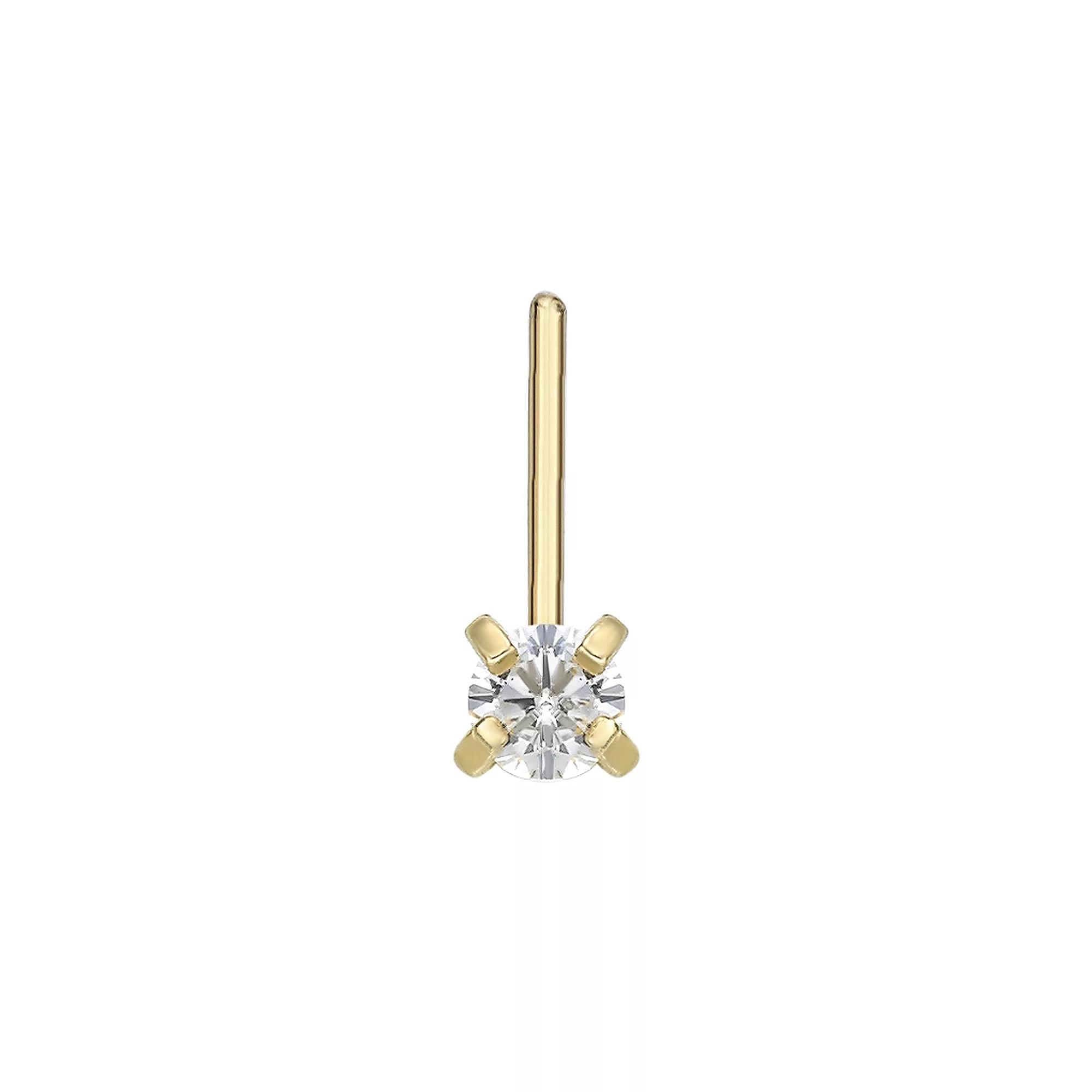 Lila Moon 14k White Gold 2 mm Cubic Zirconia L-Shape Nose Stud, Women's, 14k Gold Product Image