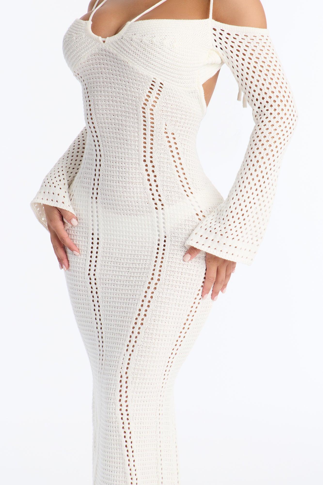Wanderlust Backless Crochet Maxi Dress - Cream Female Product Image