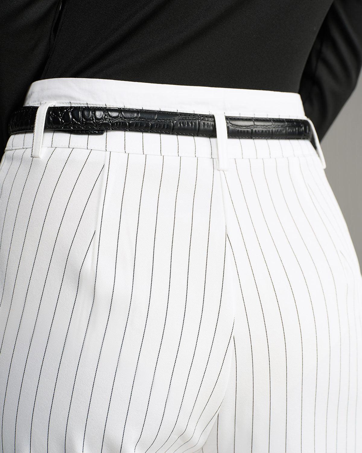 White Striped Straight Casual Pants Product Image