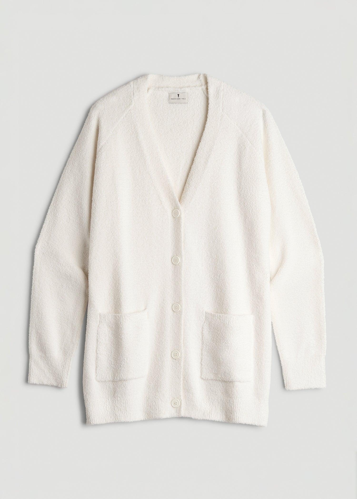 Chenille Cardigan for Tall Women in White Alyssum Female Product Image