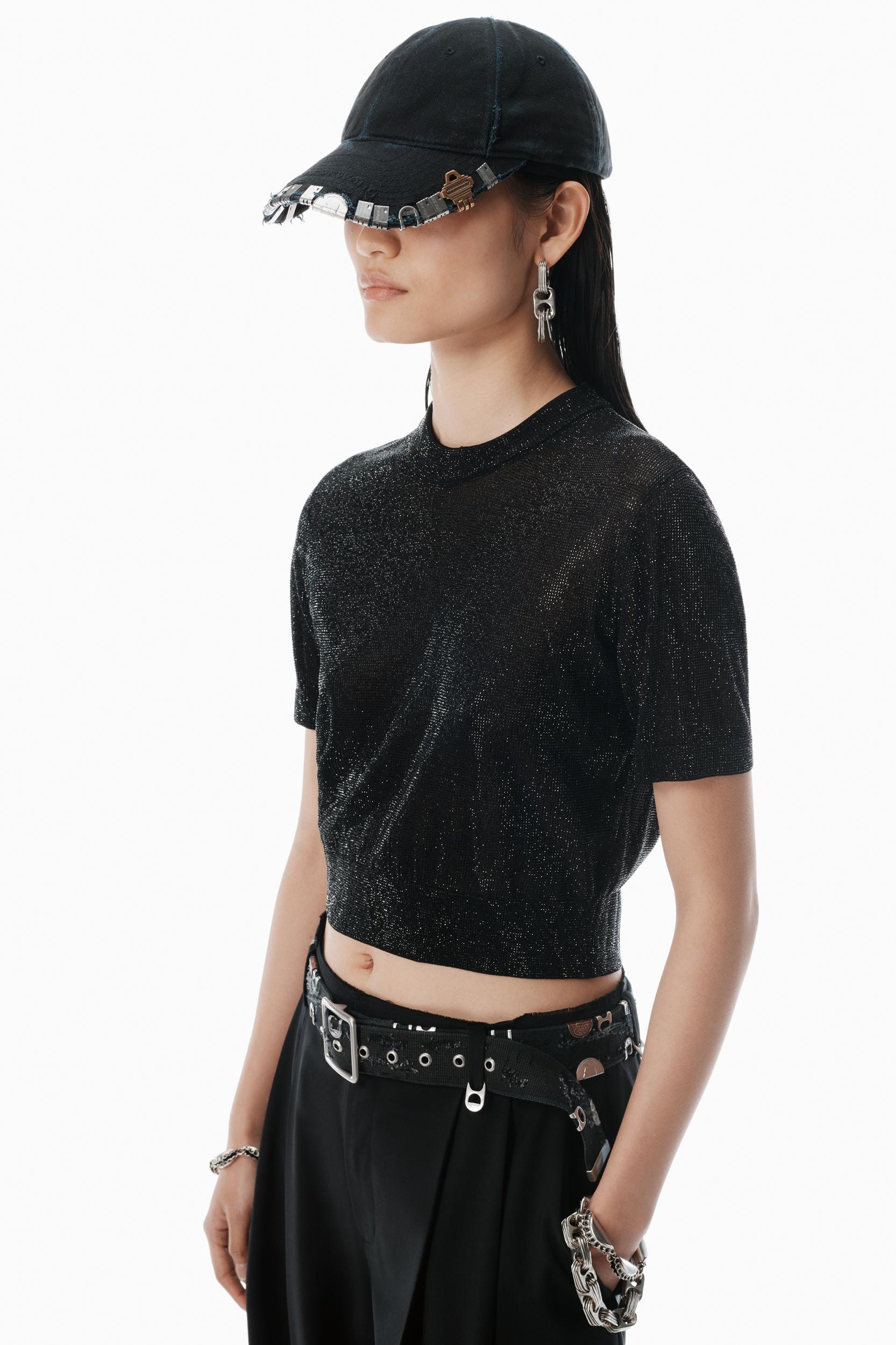 Black Clear Bead Hotfix Crewneck Tee Product Image