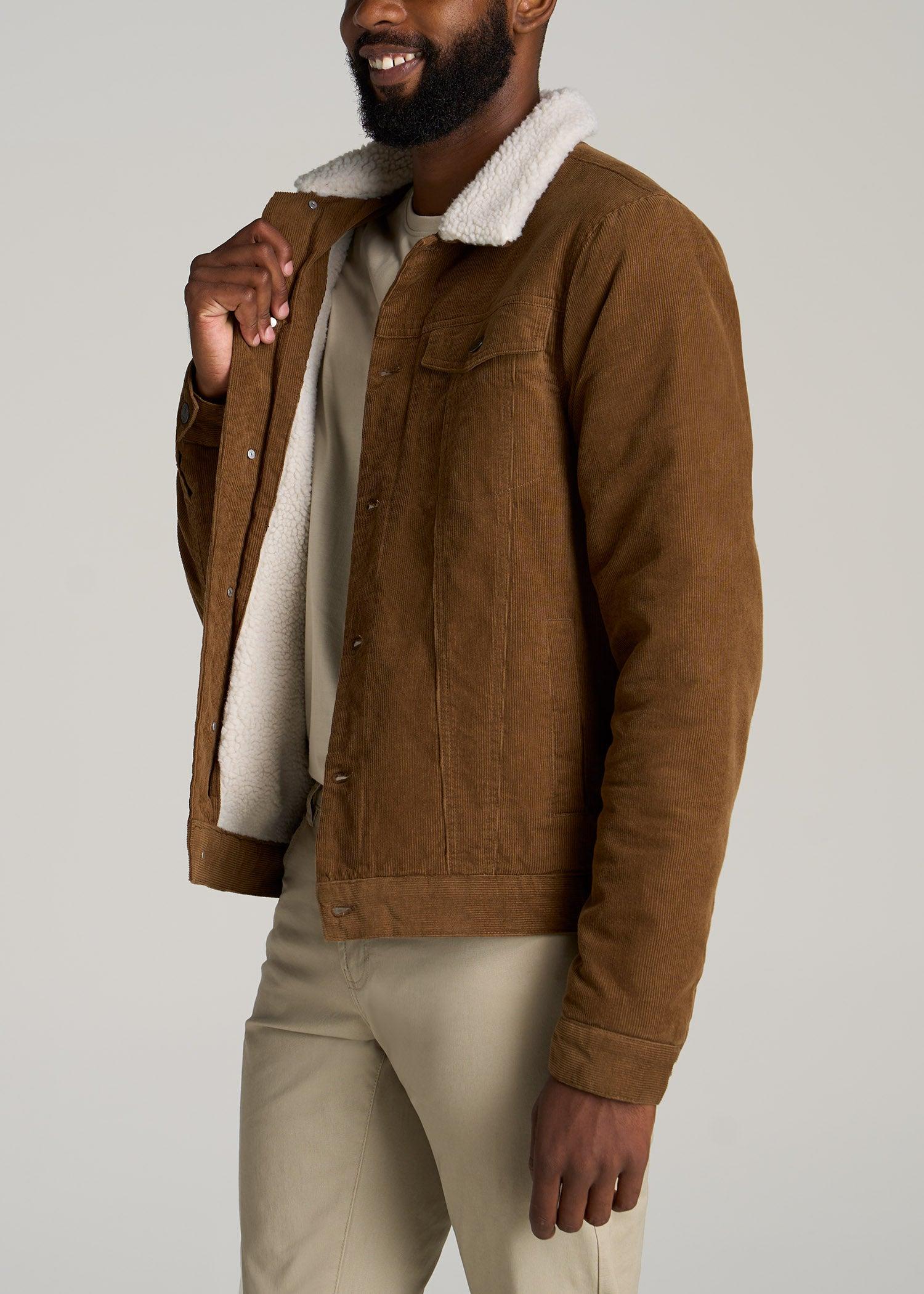 LJ&S Sherpa Corduroy Trucker Jacket for Tall Men in Tan Brown Male Product Image
