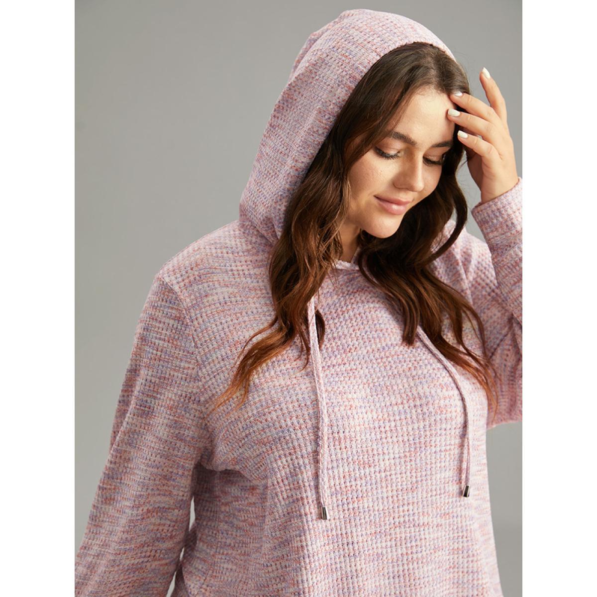 Plus Size Colour Waffle Knit Hooded Drawstring Sweatshirt Women Multicolor Casual Waffle Knit Hooded Everyday Sweatshirts BloomChic 30/6X Product Image