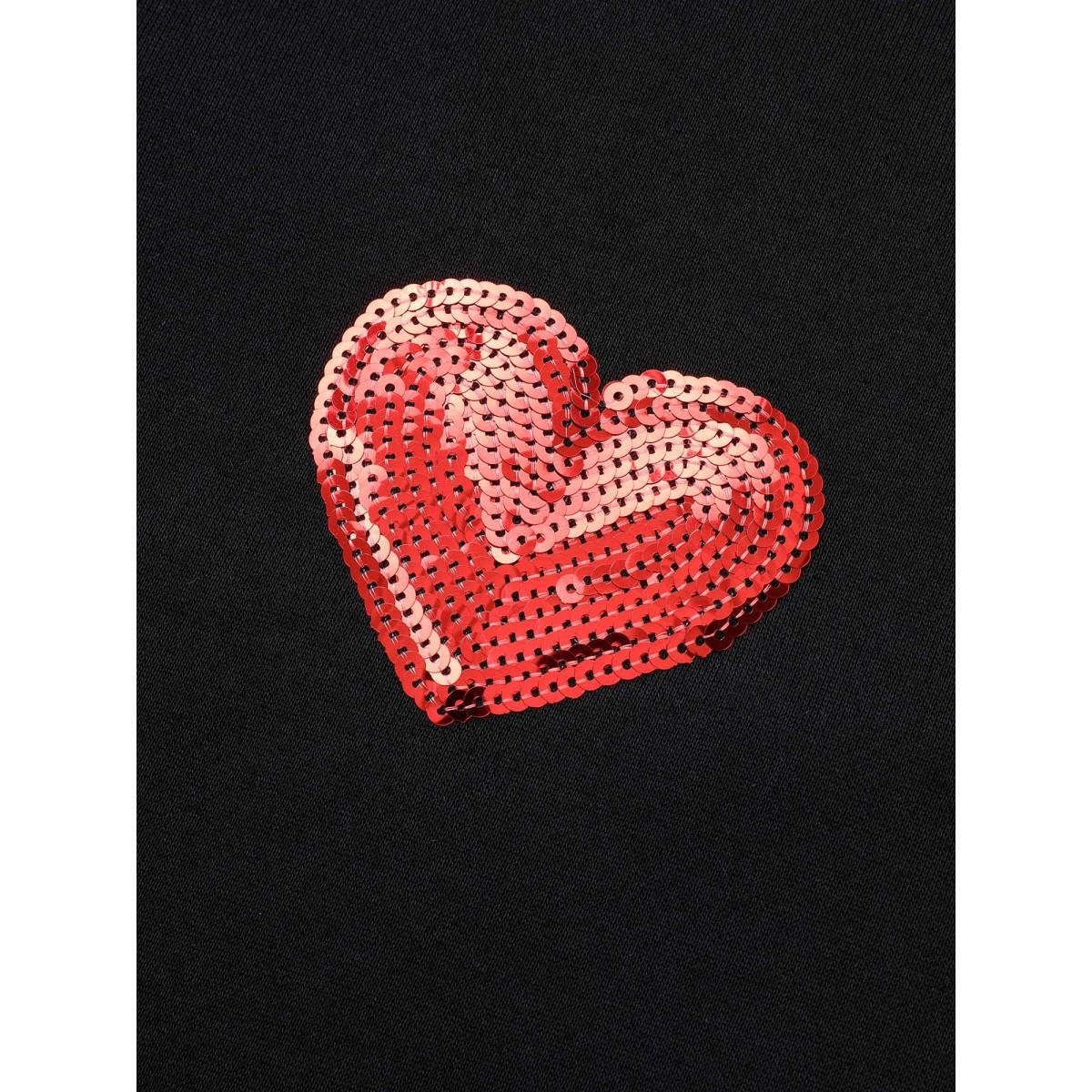 Plus Size Sequin Heart Embellished Puffy Sleeves Sweatshirt Women Black Casual Round Neck Everyday Sweatshirts BloomChic 18-20/2X Product Image