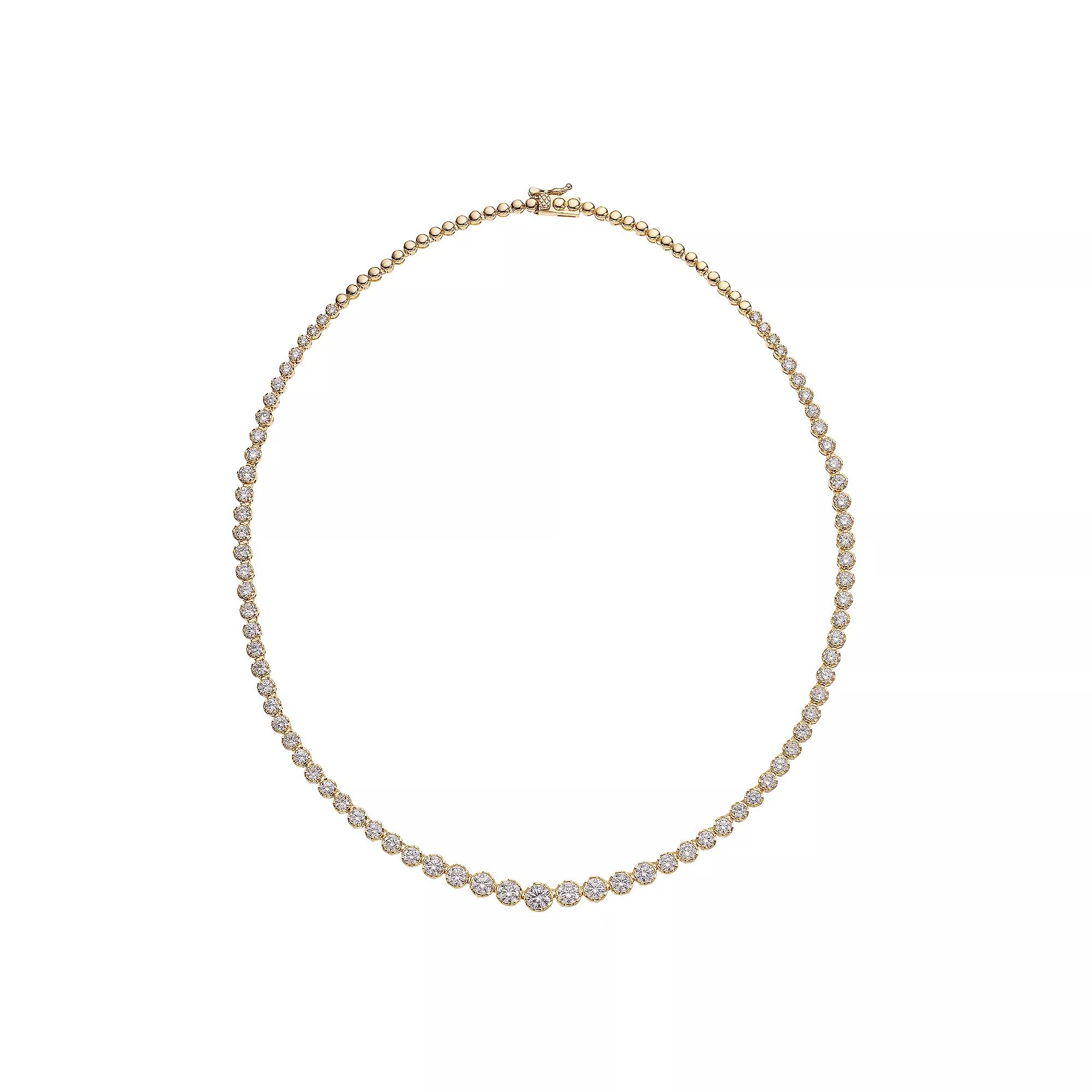 Cubic Zirconia Sterling Silver Graduated Size Tennis Chain Anniversary Necklace, Womens Gold Tone Product Image