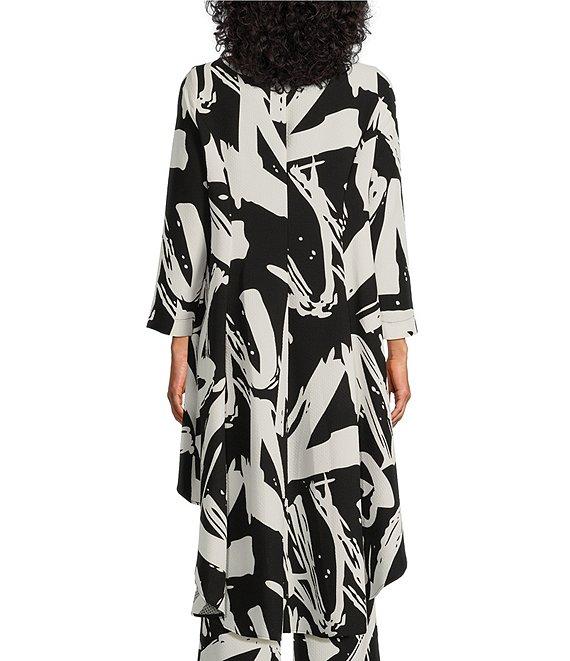 IC Collection Woven Abstract Boat Neck Long Sleeve High-Low Top Product Image