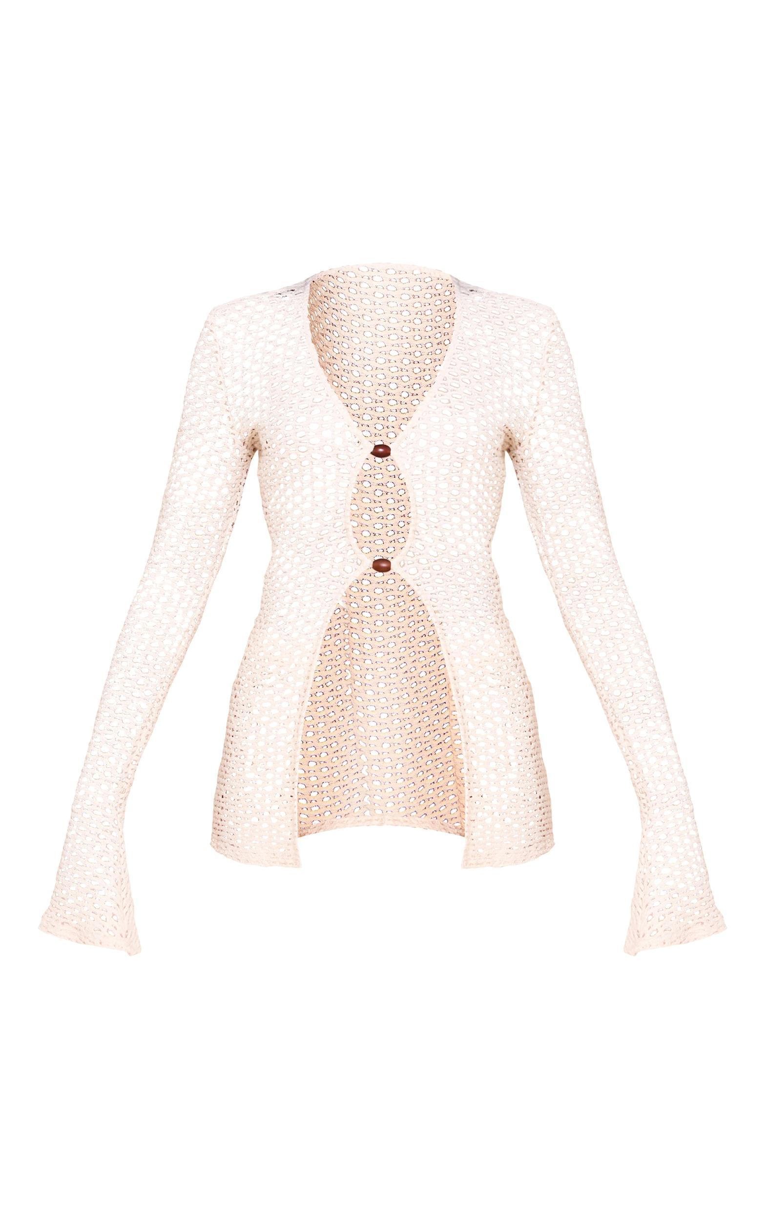 Stone Crochet Bead Detail Long Sleeve Beach Top Product Image