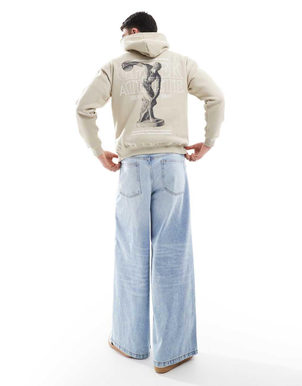 Pull&Bear front graphic printed hoodie in stone Product Image