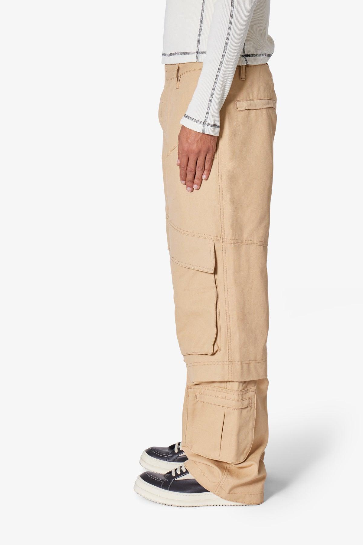 Baggy Slanted Cargo Pants - Khaki Product Image
