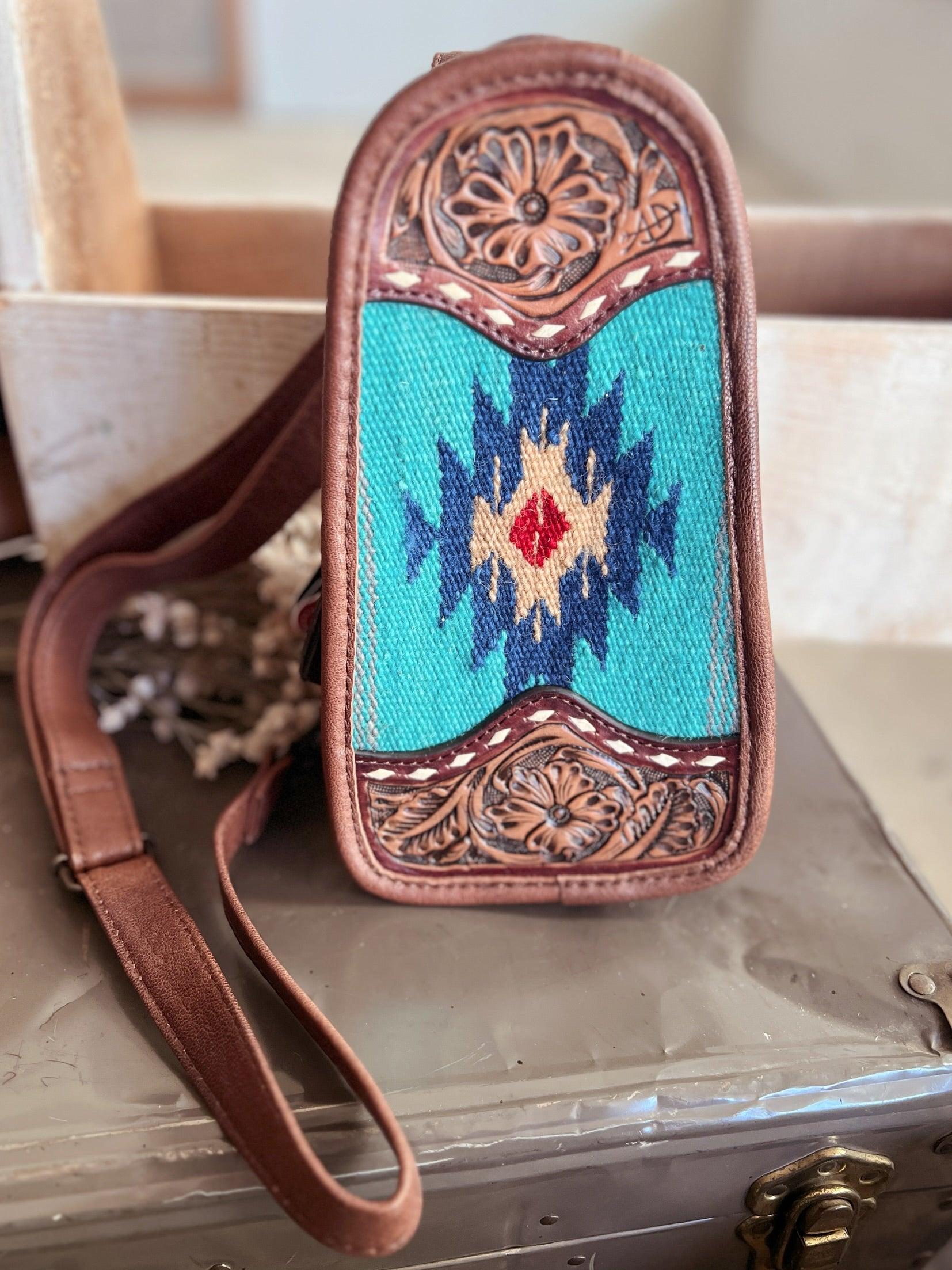 Darling Tooled Leather and Saddle Blanket Sling Bag - 2 Colors Product Image