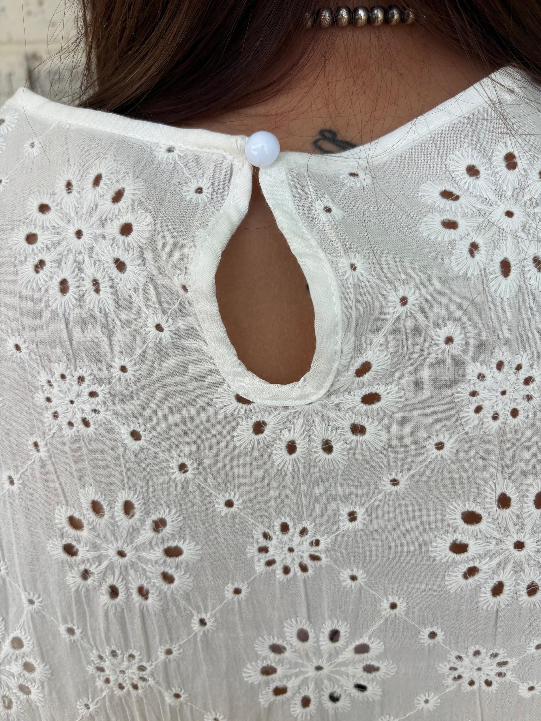 White Eyelet Embroidered Ruffled Flutter Sleeve Top* Product Image