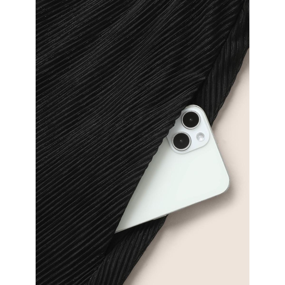 Plus Size Stand Collar Luxe Belted Tank Dress Black Women Formal Texture Stand-up collar Sleeveless Curvy BloomChic 10/M Product Image