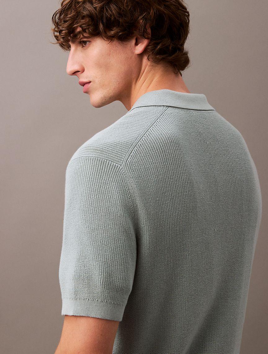 Textured Cotton Johnny Collar Polo Sweater Product Image