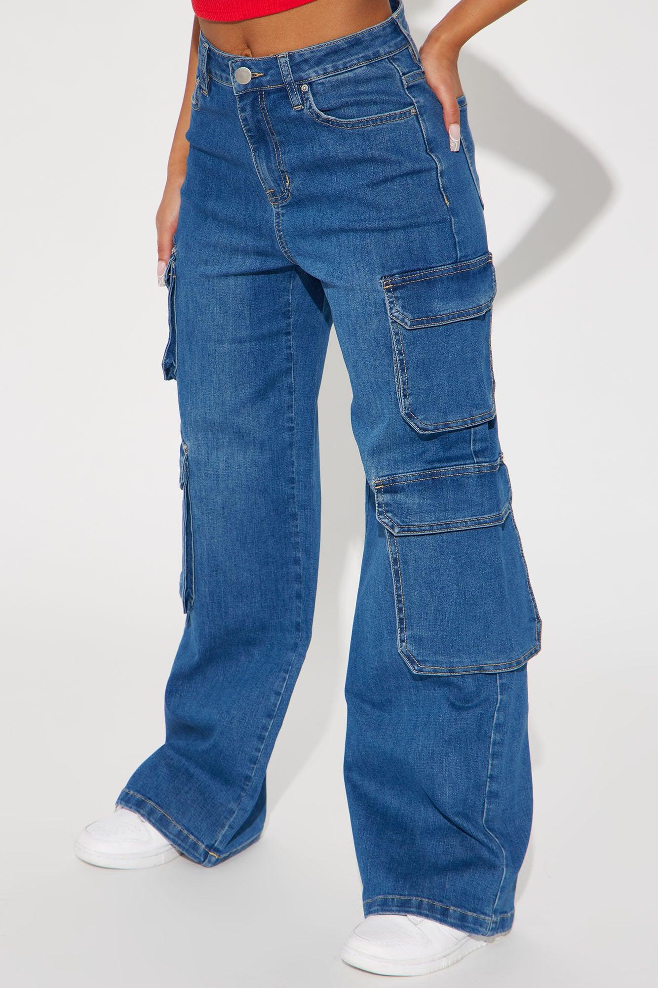 Deep Dive Low Stretch Cargo Jeans - Medium Wash Product Image