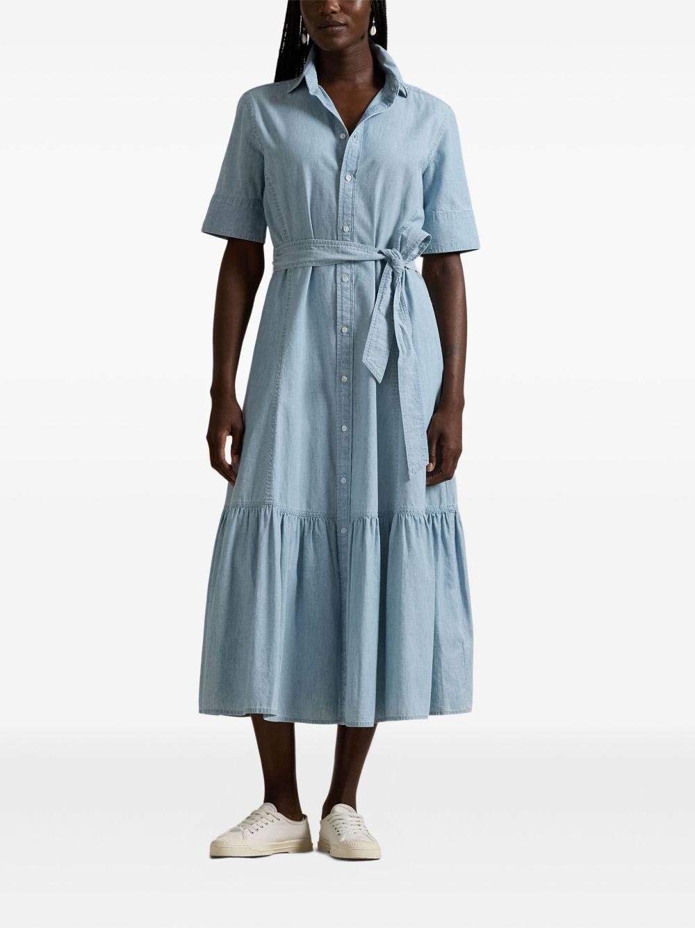 belted tiered shirt midi dress Product Image
